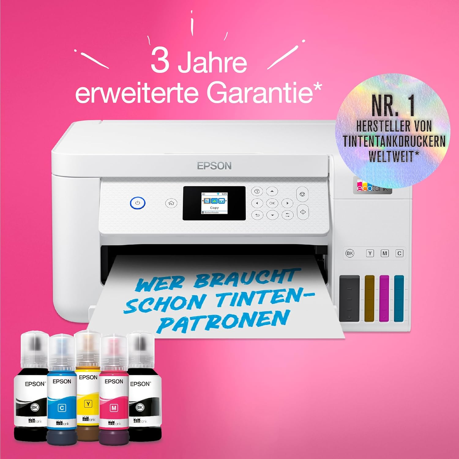 Epson EcoTank ET-2826 A4-Multifunktions-Wi-Fi-Tintentankdrucker, mit einem im Lieferumfang enthaltenen Vorrat an Tinten bis zu 3 Jahren