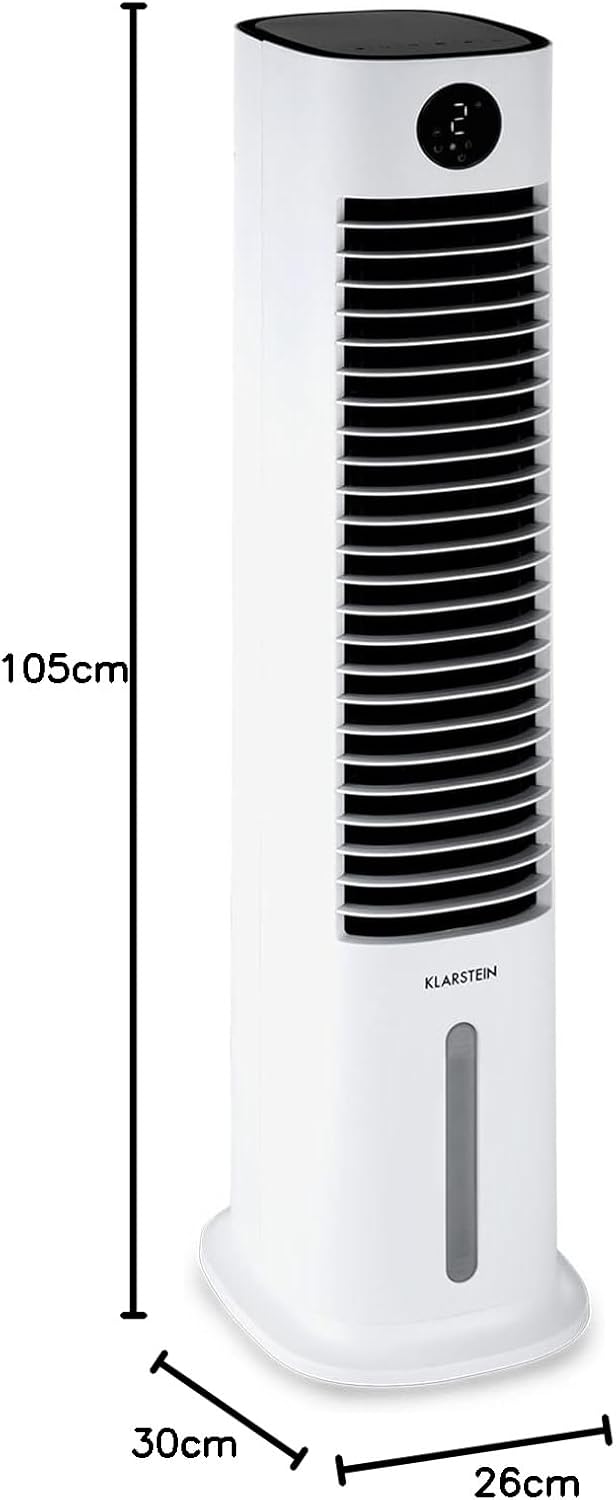 Klarstein Luftkühler mit Wasserkühlung, 5-in-1 Verdunstungskühler, Luftbefeuchter, Ventilator & Luftreiniger, Mobile Klimageräte Luftkühler mit App-Steuerung, 80W Air Cooler, 462m³/h Luftstrom, Weiß