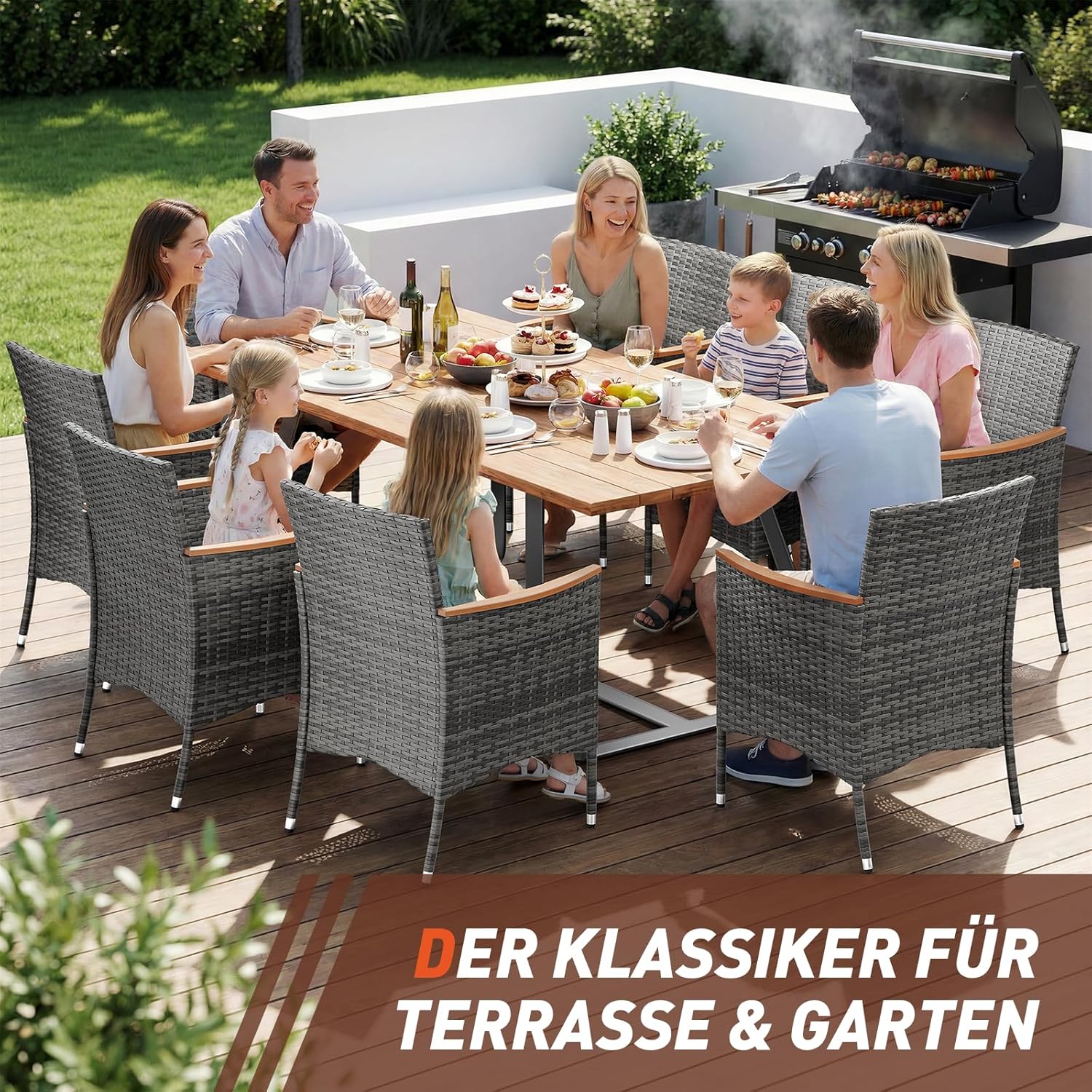 UDPATIO Gartenstühle 2er Set Rattan mit Kissen, Wetterfeste Gartenmöbel, Gartenstuhl Hochlehner für Balkon Terrasse, Outdoor Lounge Sessel, 60 * 59 * 85cm, Grau