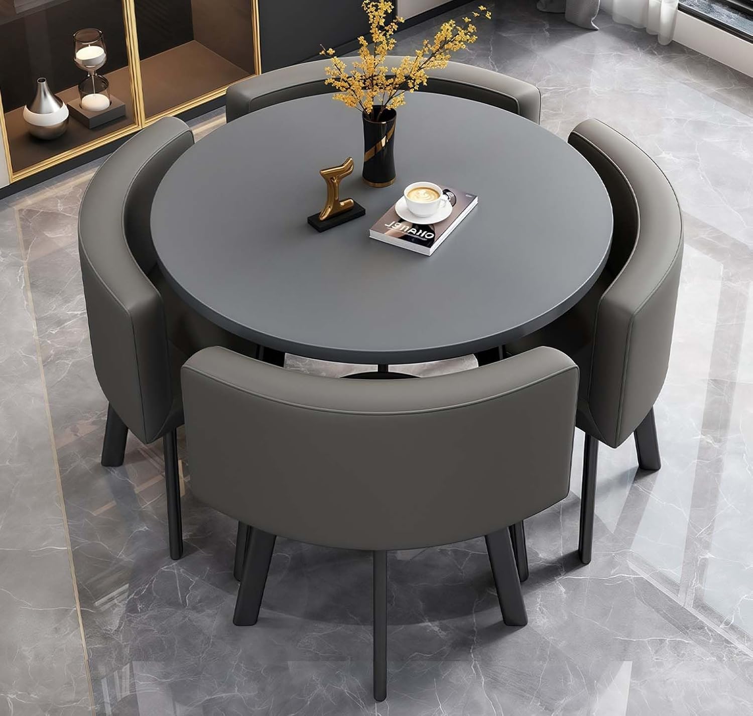 Esstisch Tisch mit 4 stühlen Set,esstisch Rundem klein Küchentisch esszimmertisch 90 cm, für 4-6 Personen, für Esszimmer, Küche, Wohnzimmer, modern Küchenstühle
