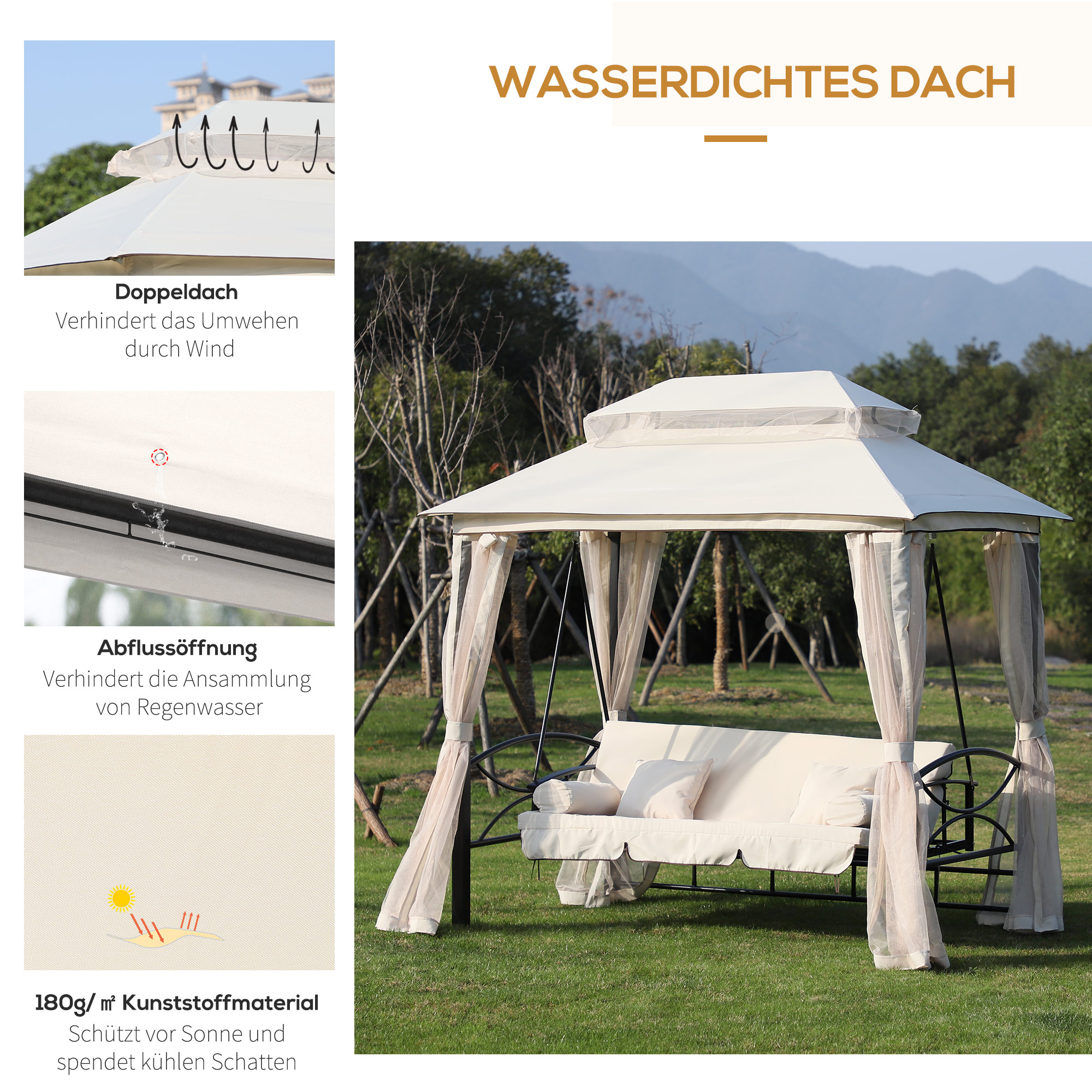 3-zitter Hollywoodschommel tuinschommel paviljoen zijwanden ligfunctie