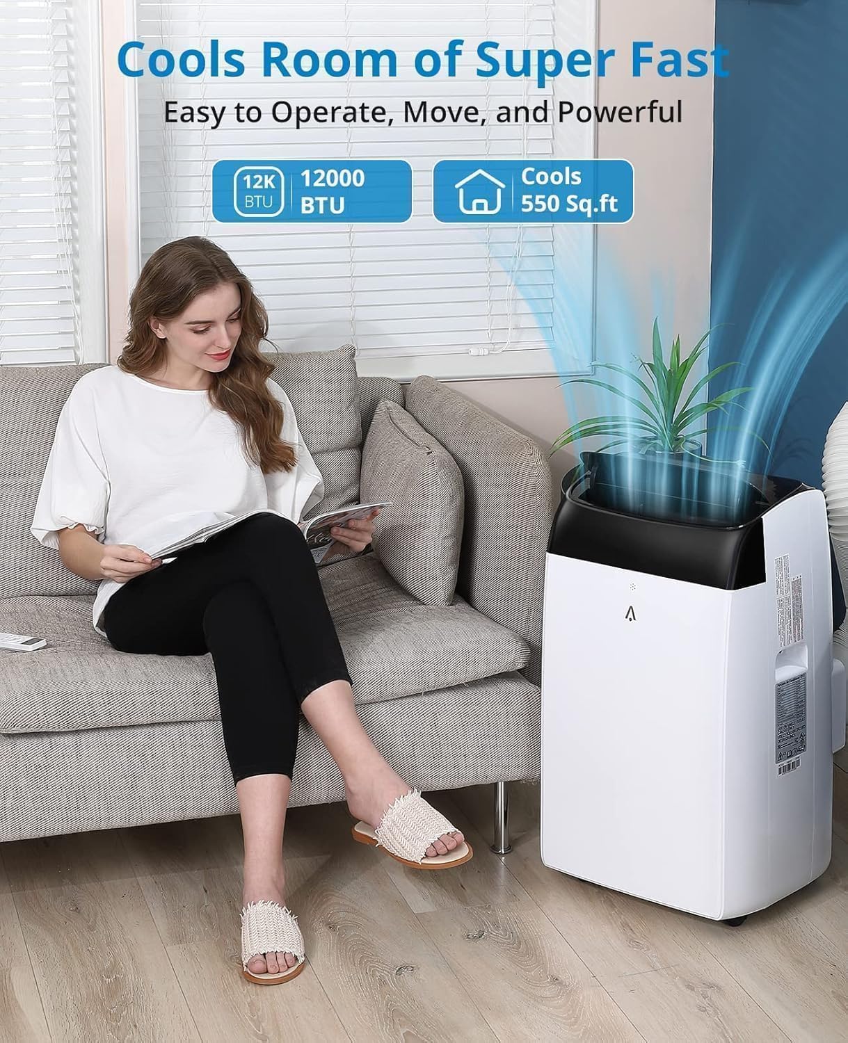 Zstar Mobile Klimaanlage 12000 BTU, 4-in-1 Klimagerät mit Schlafmodus & 24h Timer, kühlt Räume bis 550 sqft, ideal für Wohnung, Wohnmobil, Büro – Energieeffizienzklasse A, Schwarz