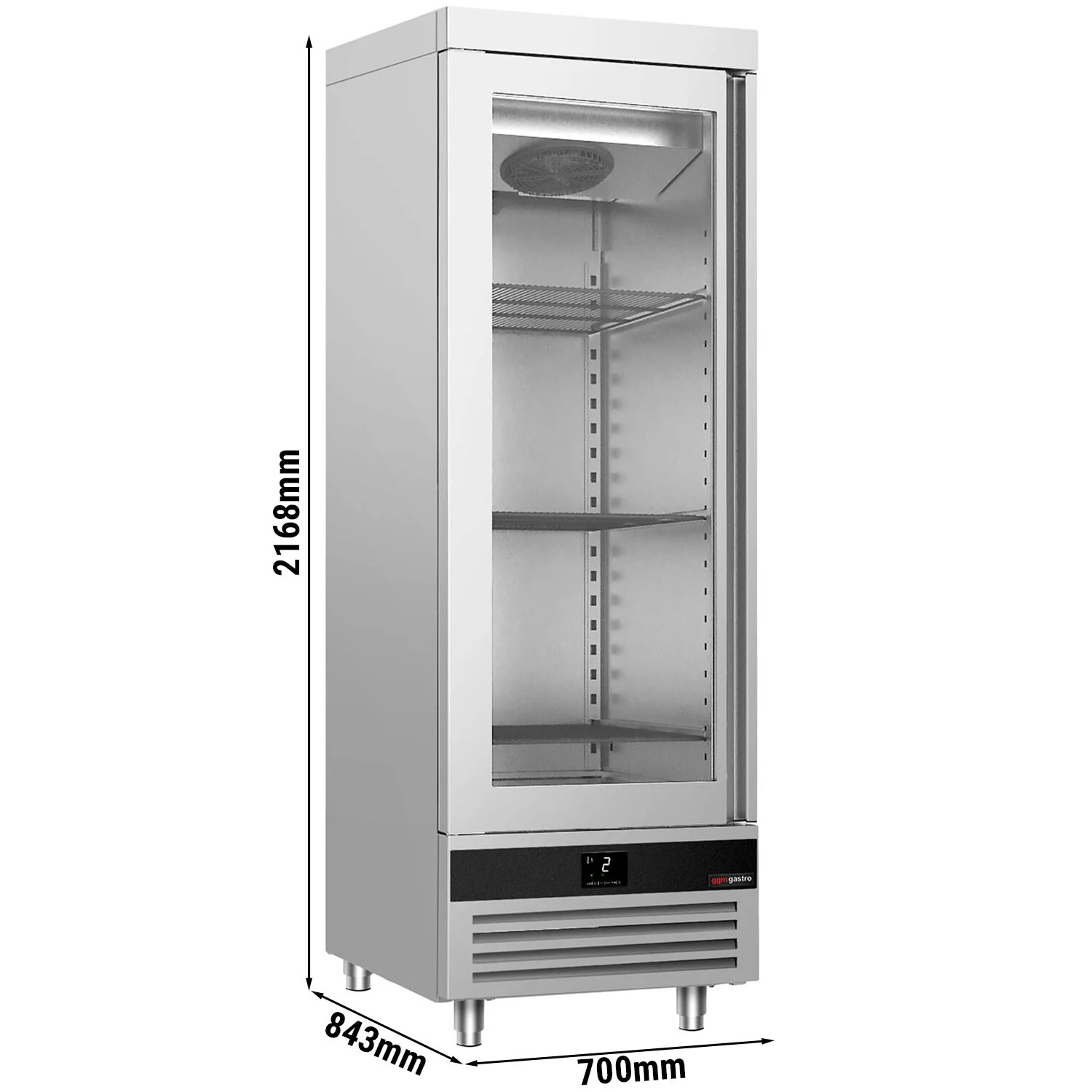 Kjøleskap i rustfritt stål PREMIUM - GN 2/1 - 600 l - -2 °C til +8 °C - med 1 glassdør - LED-belysning, R290