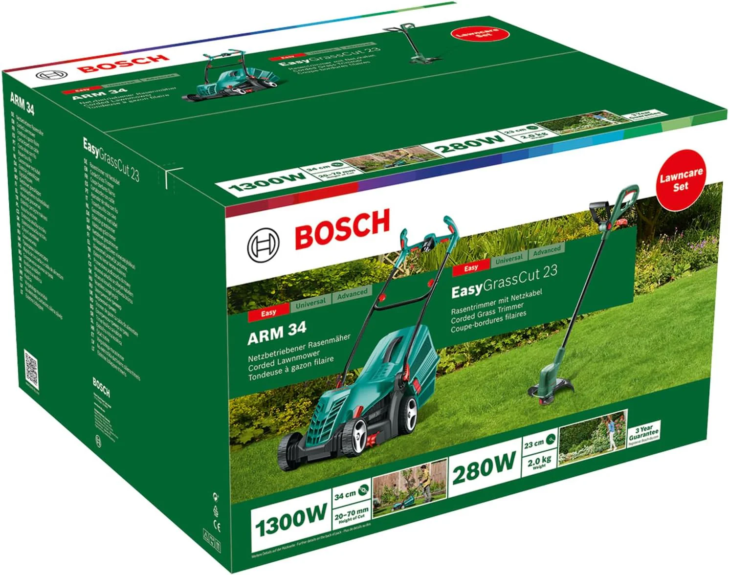 Bosch elektrische grasmaaier ARM 34 (opvangbak, karton, maaihoogte: 20-70 mm, maaibreedte: 34 cm, 11 kg, 1.300 W)