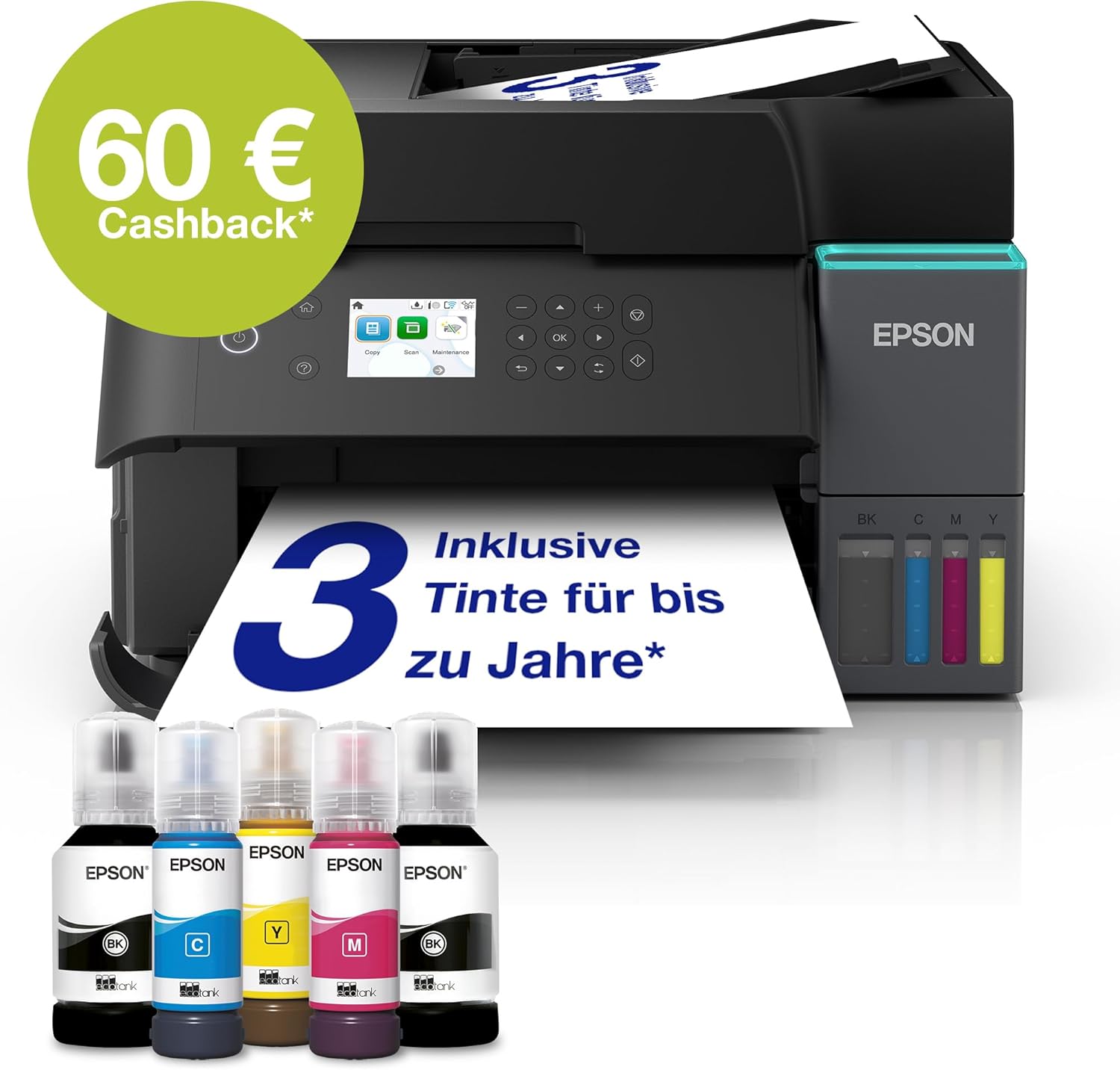 EcoTank ET-3950 Tintentankdrucker | fürs Home Office | WLAN | A4 | Duplex-Druck, Kopieren, Scannen | 6.1 cm LCD-Display | 30-Blatt-ADF | inkl. Tinte für bis zu 3 Jahre