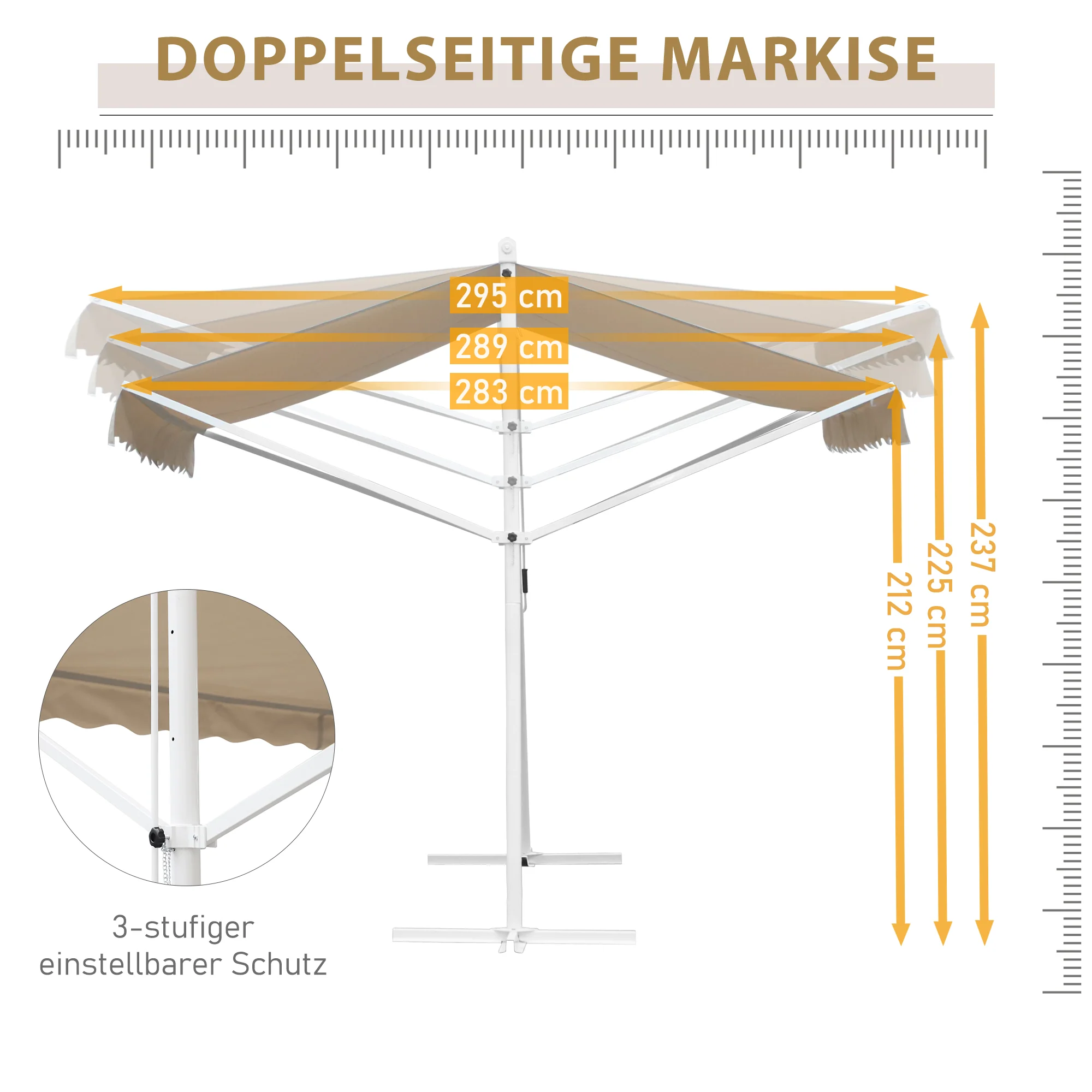 Outsunny Staande luifel met knikarm tuinluifel luifel zwengel crème 4,5 x 3,42 m