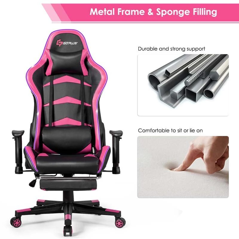 Led Massage Gaming Chair Height Adjustable Racing Computer Office Chair With Footrest Ergonomic High Back Pu Swivel Game Chair - Comfortable And Ergonomic Design