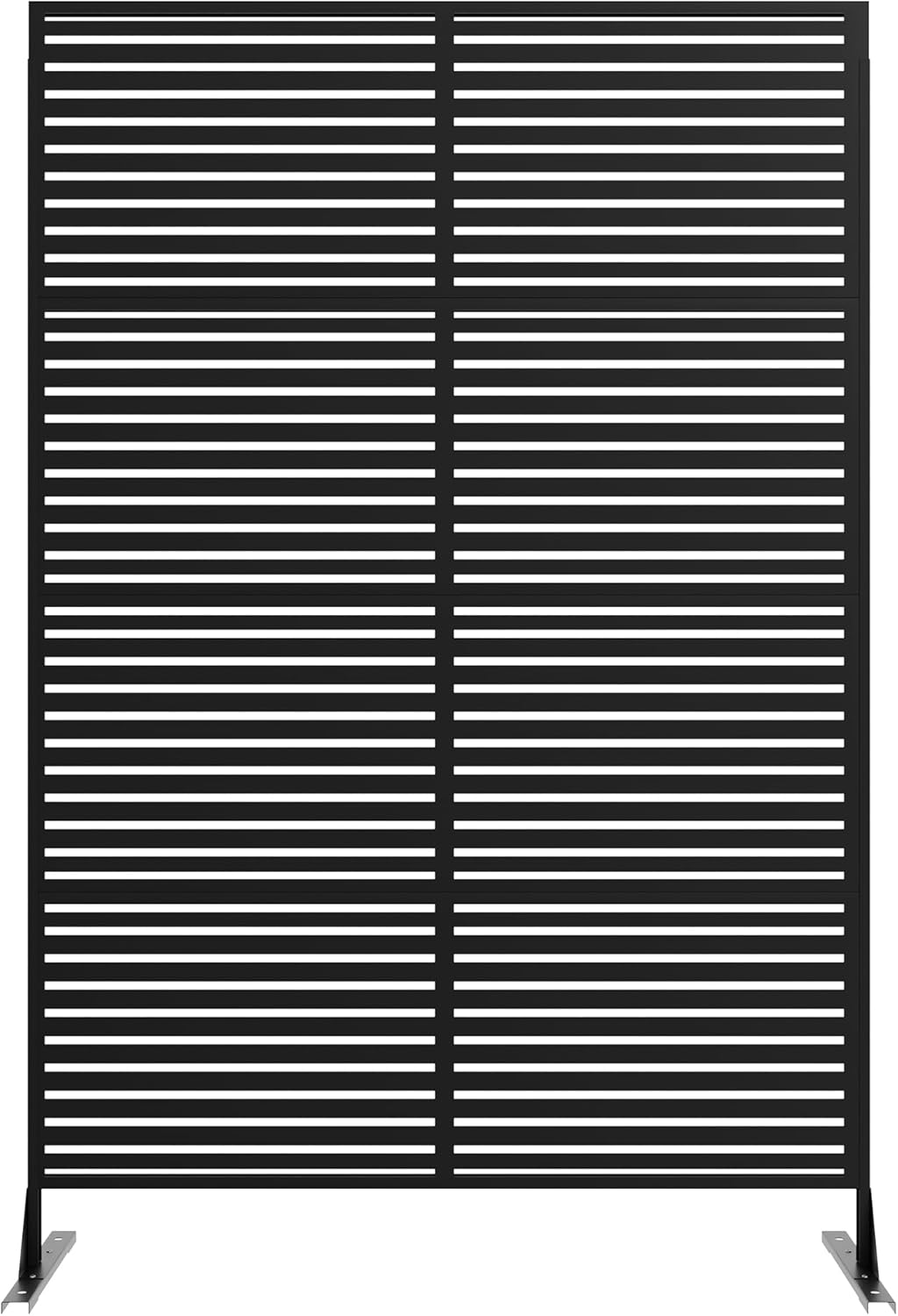Sichtschutz Metall, Freistehender Paravent 180x120 cm, Wetterfester Sichtschutz Für Garten Terrasse Balkon Outdoor Deko, Raumteiler Mit Ständer, Verzinkter Stahl, Horizontalstreifen Schwarz