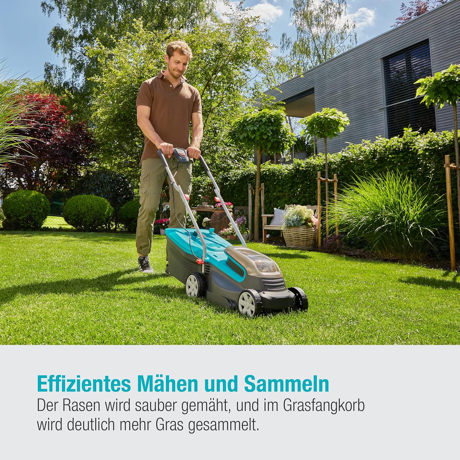 Gardena Akku-Rasenm?her PowerMax 32/36V P4A Ready-to-Use Set: Rasenm?her bis 200 m2, 32 cm Schnittbreite, 30 l Fassungsvolumen, Schnitth?he 20-60 mm, inkl. 2 x 18V P4A Akku (14621-20)