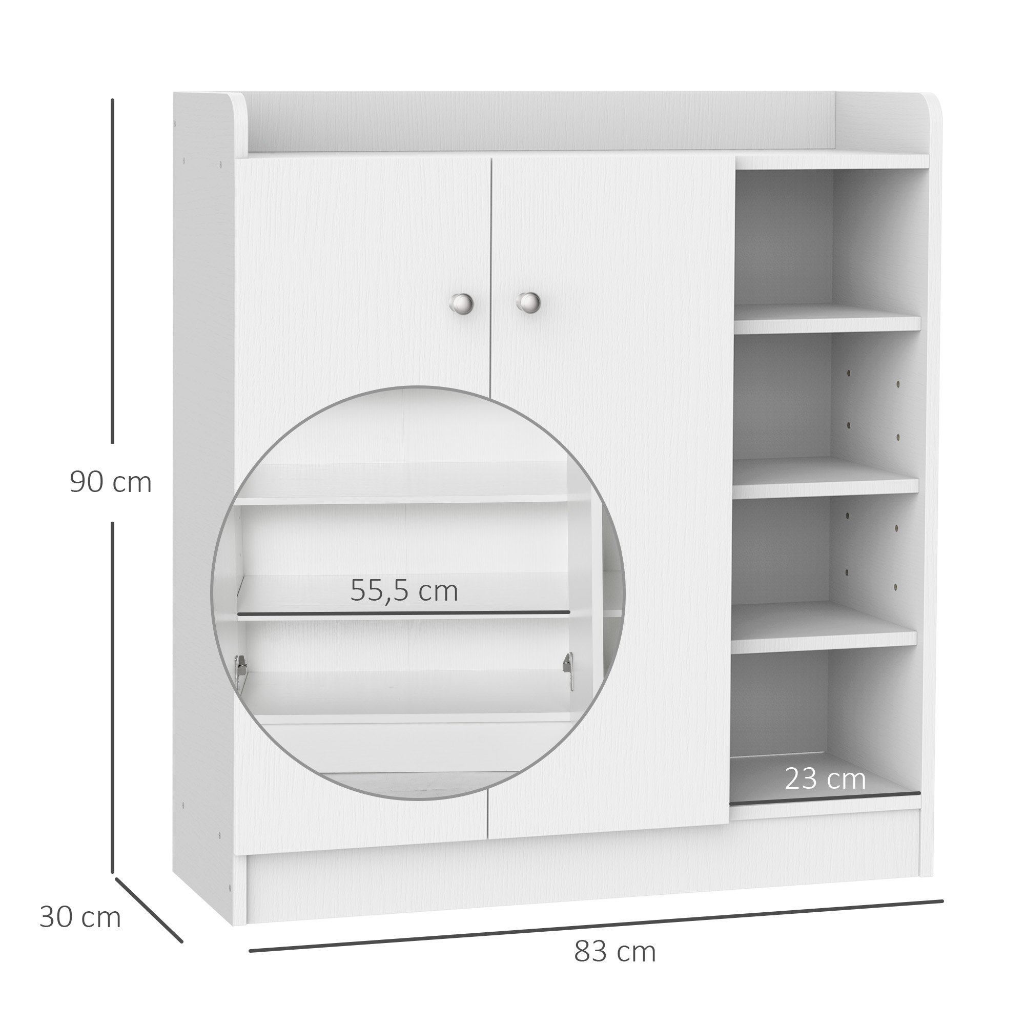 Schoenenkast Schoenencommode Schoenenrek, 4 Planken. 1 Kast, 83 cm x 30 cm x 90 cm, Wit