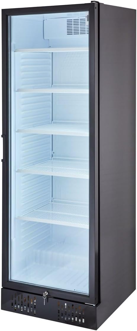 GastroHero Getränkekühlschrank Profi 382 für die Gastronomie, Made in Europe, 4 verstellbare Einlegeböden, 382 Liter Kühlraumvolumen, Kühlschrank mit Glastür, Abschließbar, Gastronomiebedarf, Schwarz