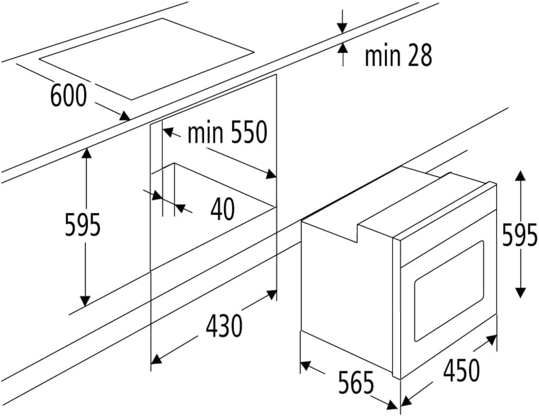 PKM autarkes Einbau Herd Set Backofen nur 45 cm breit Glaskeramik-Kochfeld Umluft Timer