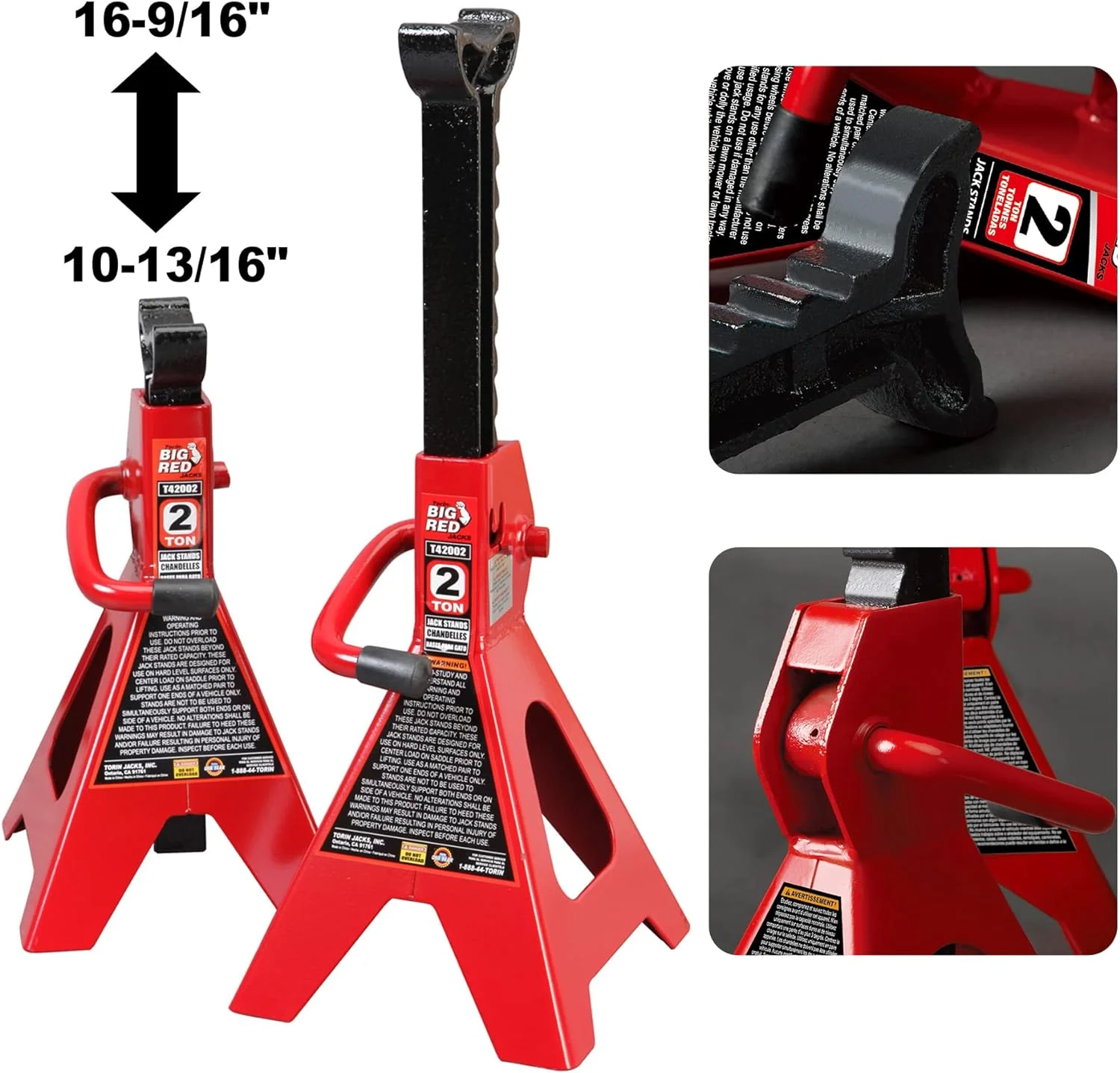 BIG RED 2-ton hydraulische krik, met 2 bokken en werkbank op wielen, rood, model W8200