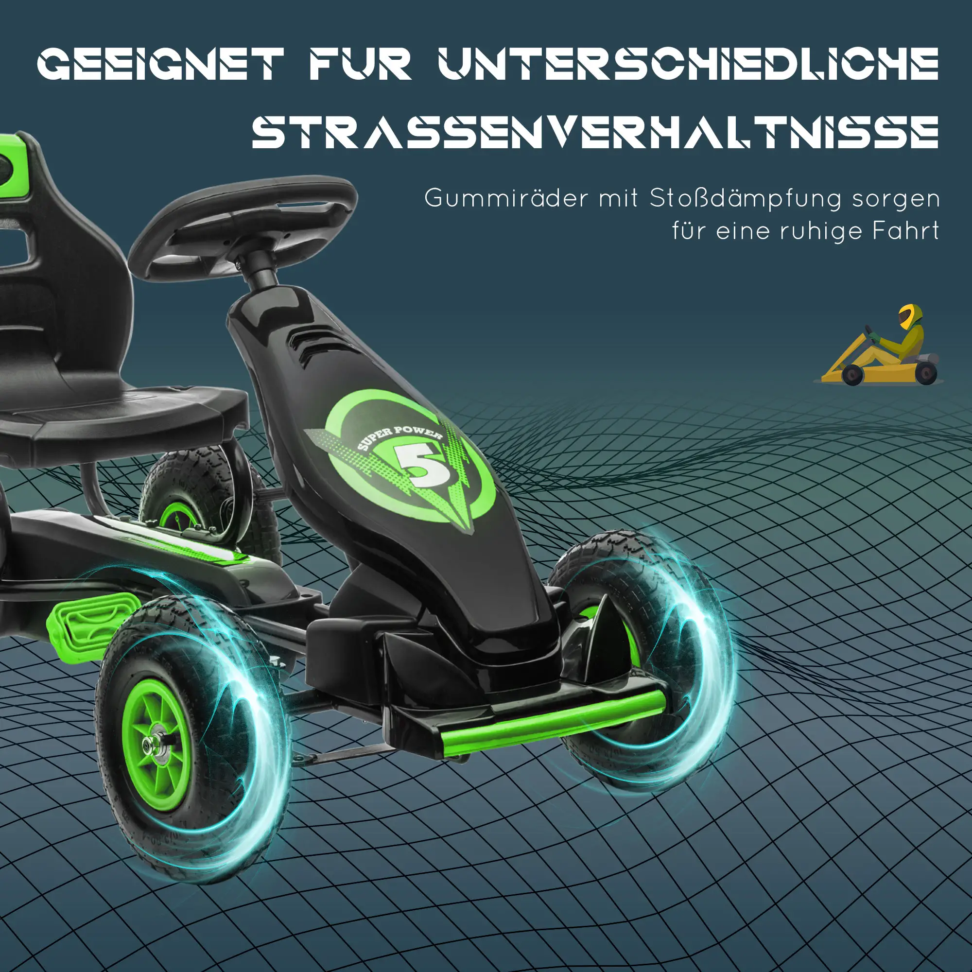 HOMCOM skelter kinderauto 3-voudig verstelbare zitting rubberbanden