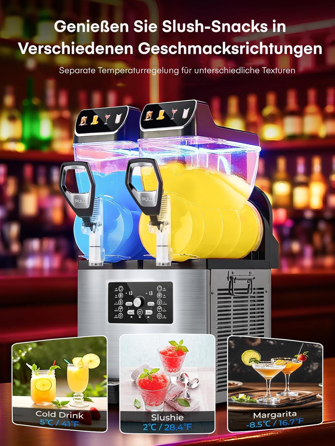FOHERE Kommerzielle Slush Maschine, 30L Tanks Slush Eis Maschine,Unabhängige Tank Kontrolle, Slushie Maschine für Restaurants Café Bars Party