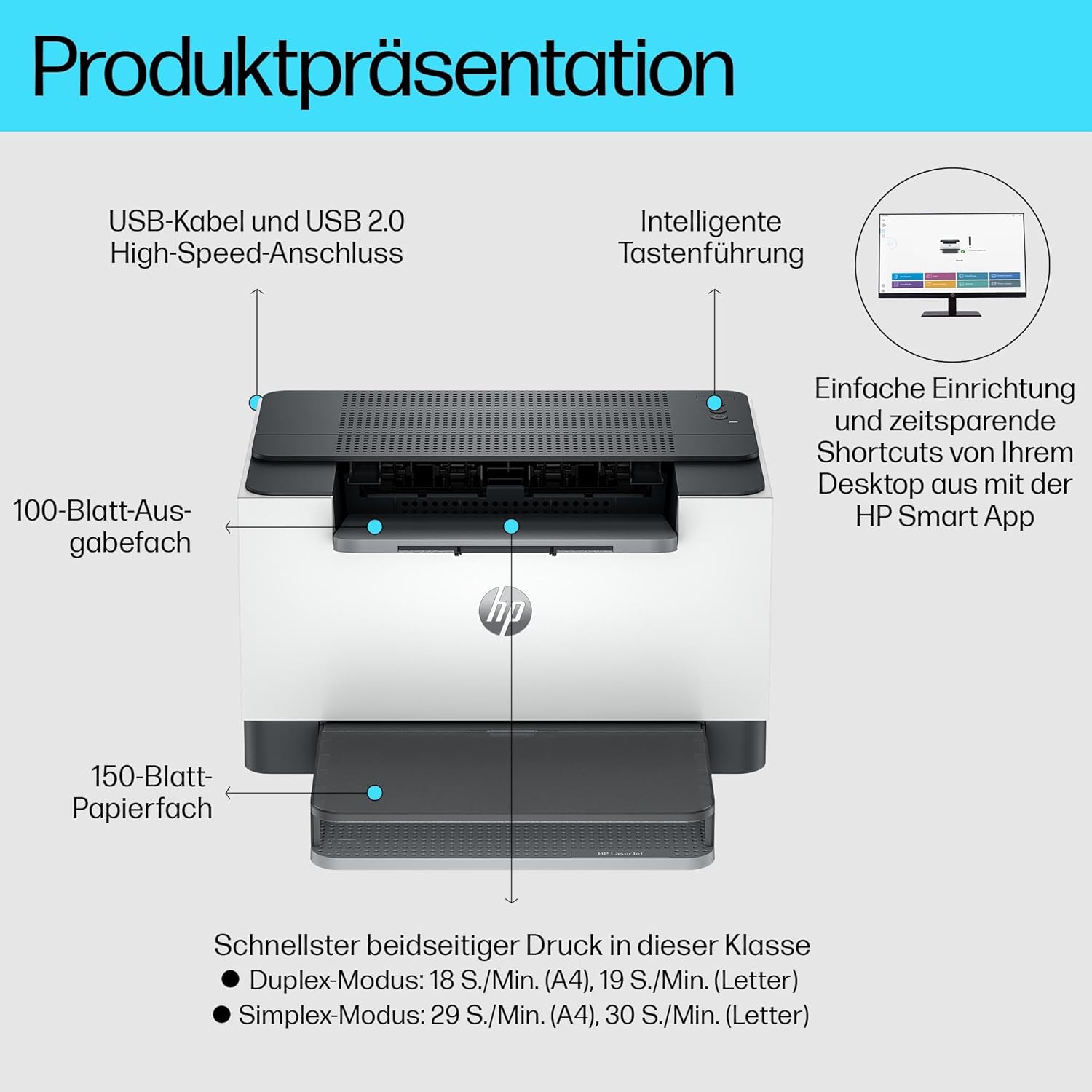 HP LaserJet MFP M235sdw Multifunktions-Laserdrucker Schwarzweiß, Drucken, Kopieren, Scannen, Automat.beidseitiger Druck, Dual-Band Wi-Fi, USB, LAN, HP Smart App, Intelligente Benutzeroberfläche
