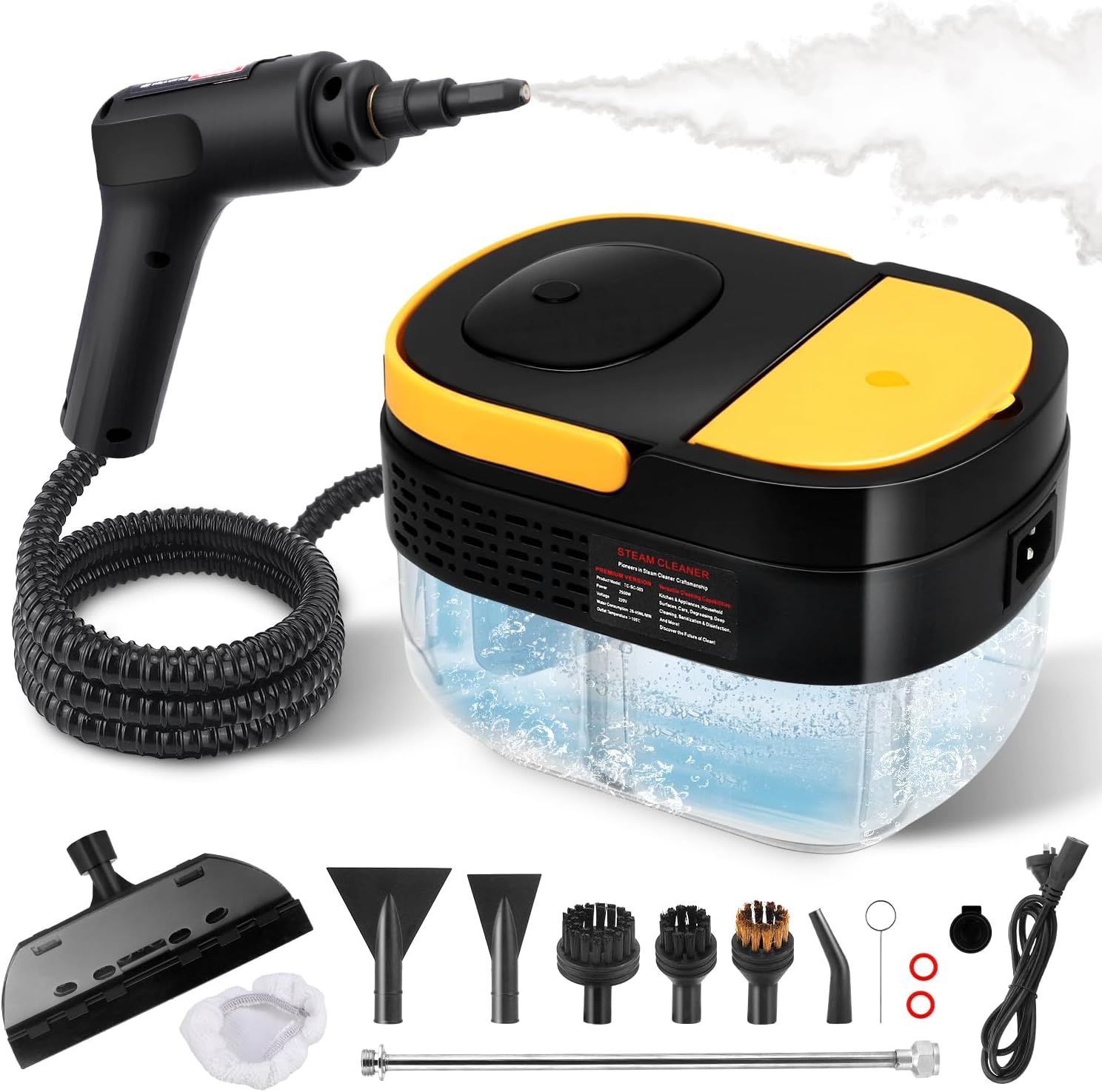 Necomi 2500W Portable Steam Cleaner with 10 Accessories and Adjustable Speeds