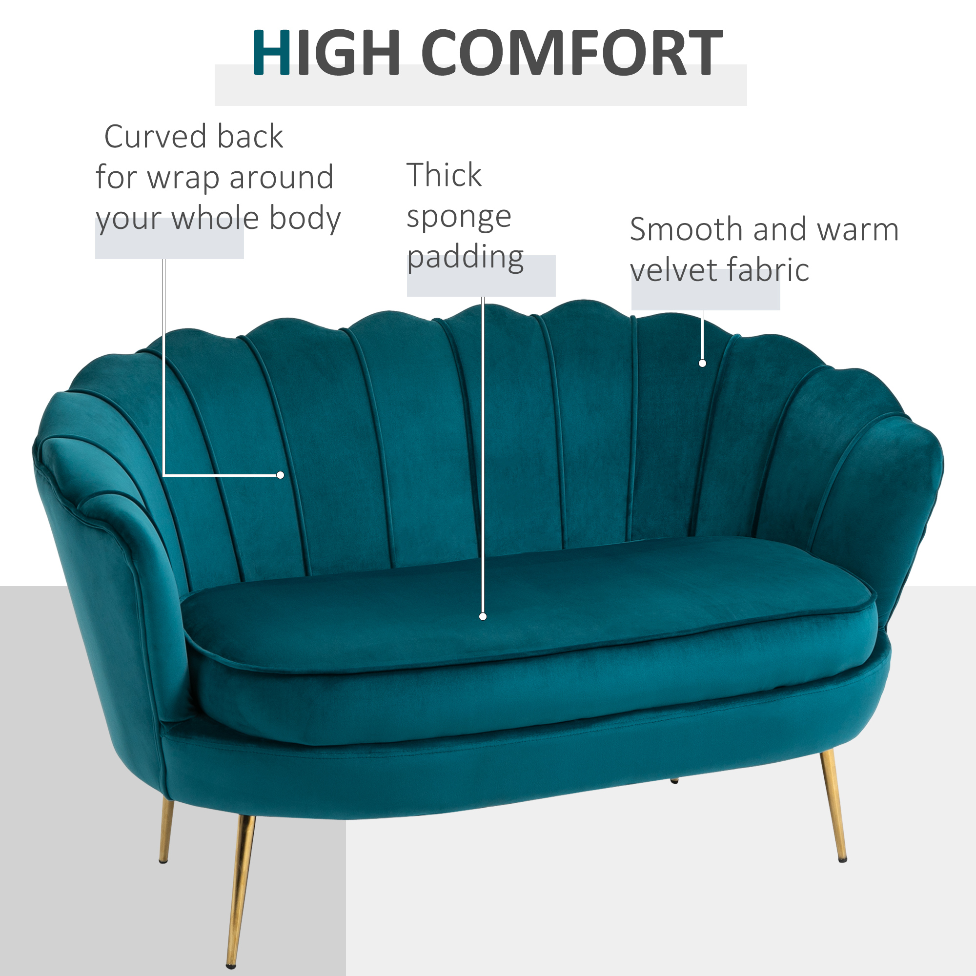 Tweezitsbank, Sofa, Gepolsterde Bank, Samtlook, Dubbelzitbank, tot 150 kg belastbaar, 130 x 77 x 77 cm, Donkergroen