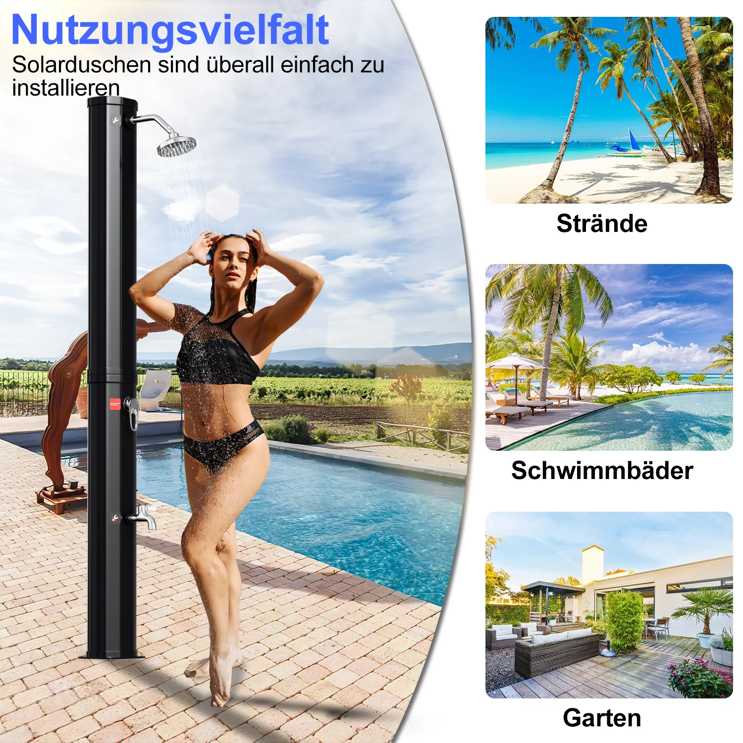 Sonnewelt Solardusche 35L Solardusche Gartendusche Inkl. Schutzhaube