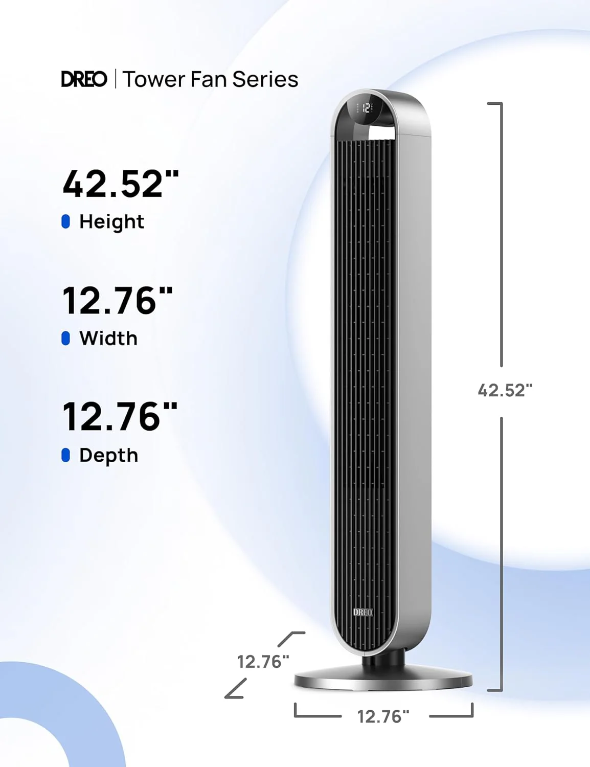 Dreo 25dB Stille Slimme Torenventilator met Spraakbesturing, WiFi Alexa Ventilator, APP Bediening, 120�� Oscillerende Staande Ventilator, 12 Snelheden, 4 Modi, 12-uurs Timer, Pilot Max S