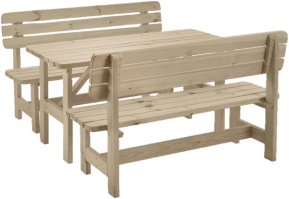 Gartengarnitur aus Holz | Set bestehend aus Gartentisch & Bänken mit Lehne | Hochwertige Sitzgarnitur für den Garten | PEFC-zertifizierte Gartenmöbel für Draußen (Grau)