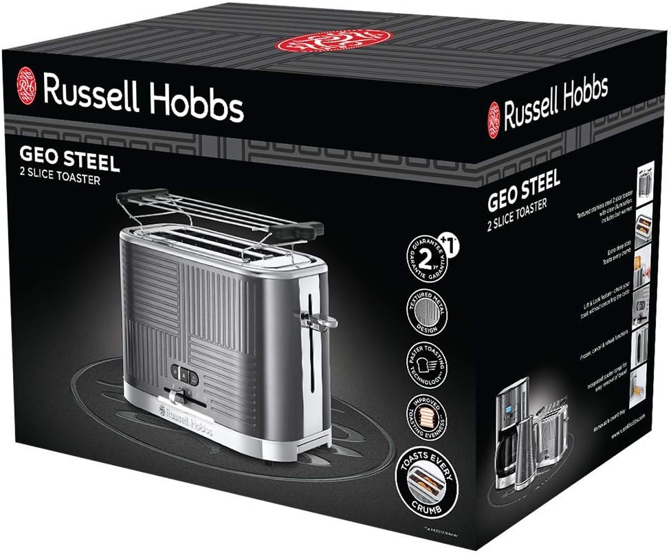 Russell Hobbs GeoSteel Frühstückset Toaster, Wasserkocher und Kaffeemaschine
