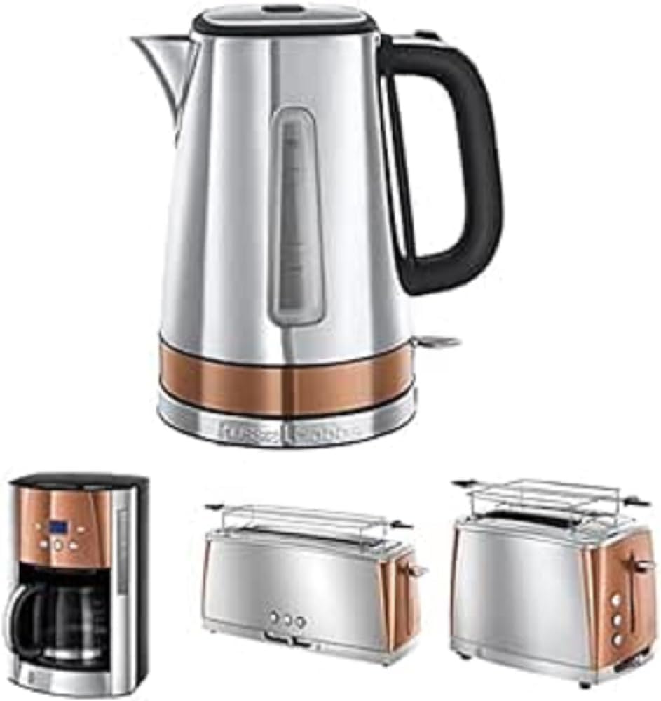 Russell Hobbs Toaster [für 2 Scheiben] Luna Edelstahl Kupfer (extra breite Toastschlitze, inkl. Brtchenaufsatz, 6 Brunungsstufen + Auftau- & Aufwrmfunktion, 1550W) 24290-56