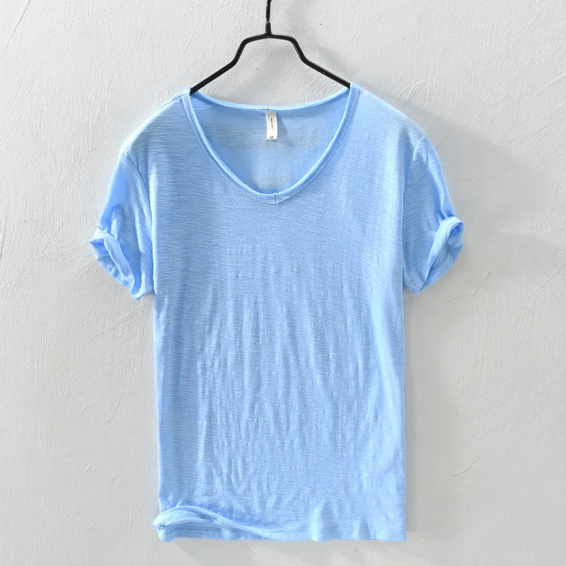 Herren V-Ausschnitt T-Shirt aus Slub Cotton | Relaxed Fit Baumwollshirt | Atmungsaktives Kurzarmshirt f��r den Alltag