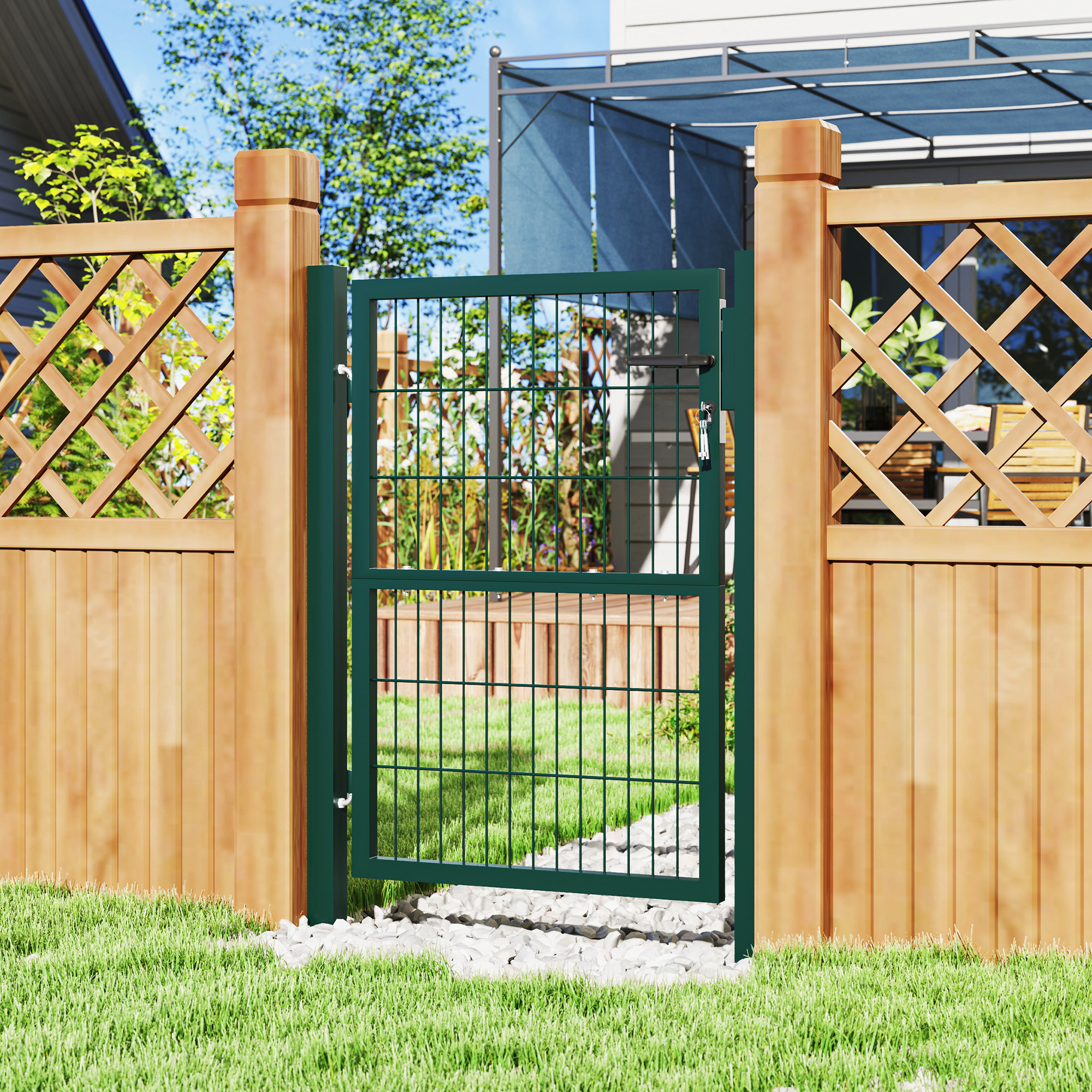 Outsunny Tuinhek van Staal met Handvat en Afsluitbaar Slot 97x170cm Groen