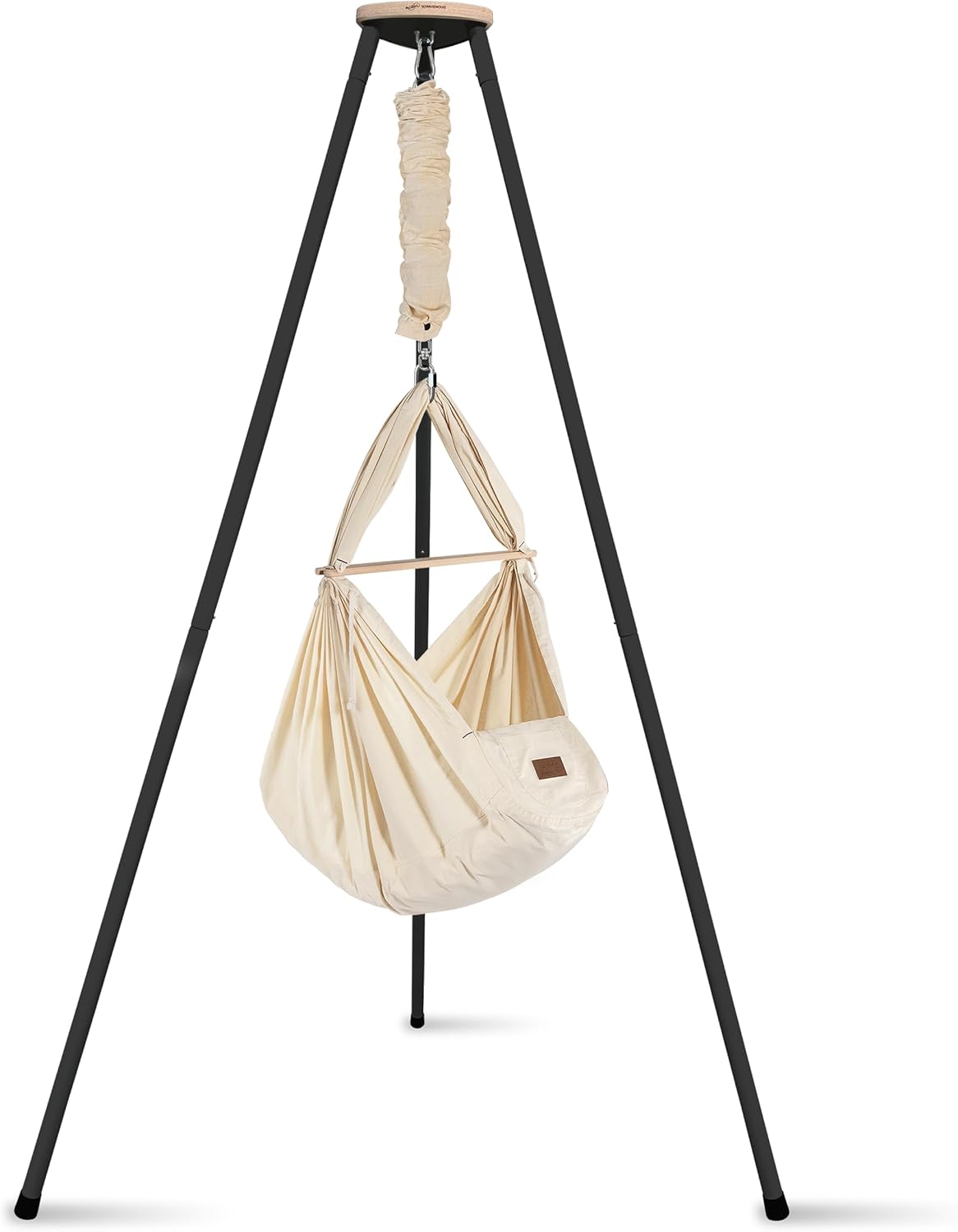 SCHMUSEWOLKE Federwiege - Set mit Tipi-Gestell Anthrazit - Hängematte für Babys und Kleinkinder ab Geburt bis 3 Jahre - Bio-Baumwolle - Mit Schafwoll-Matratze