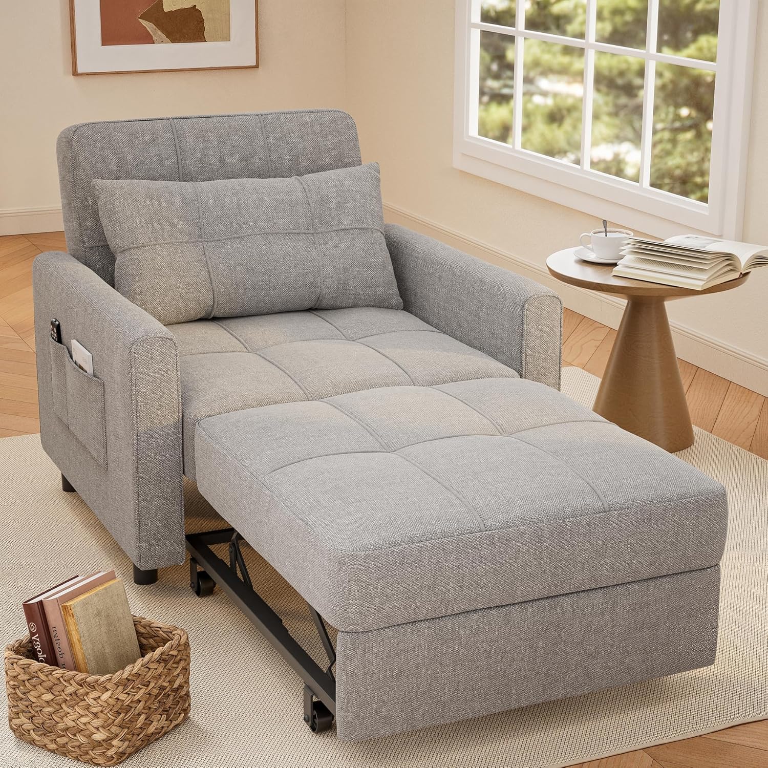 Sofa Bed Chair 3 in 1 Convertible Pullout Single Sleeper Chair Bed Spacious Multifunctional Sofa