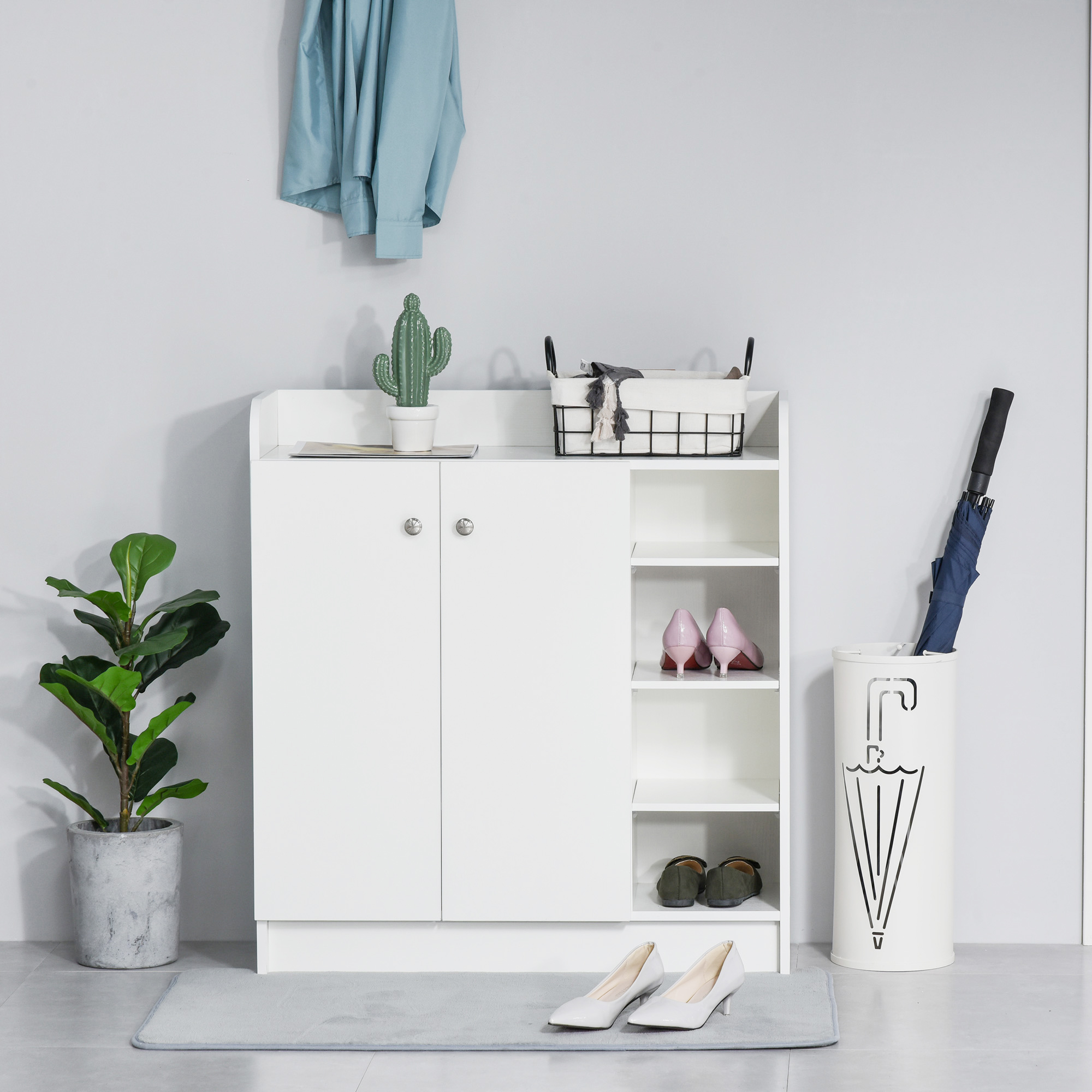 Schoenenkast Schoenencommode Schoenenrek, 4 Planken. 1 Kast, 83 cm x 30 cm x 90 cm, Wit