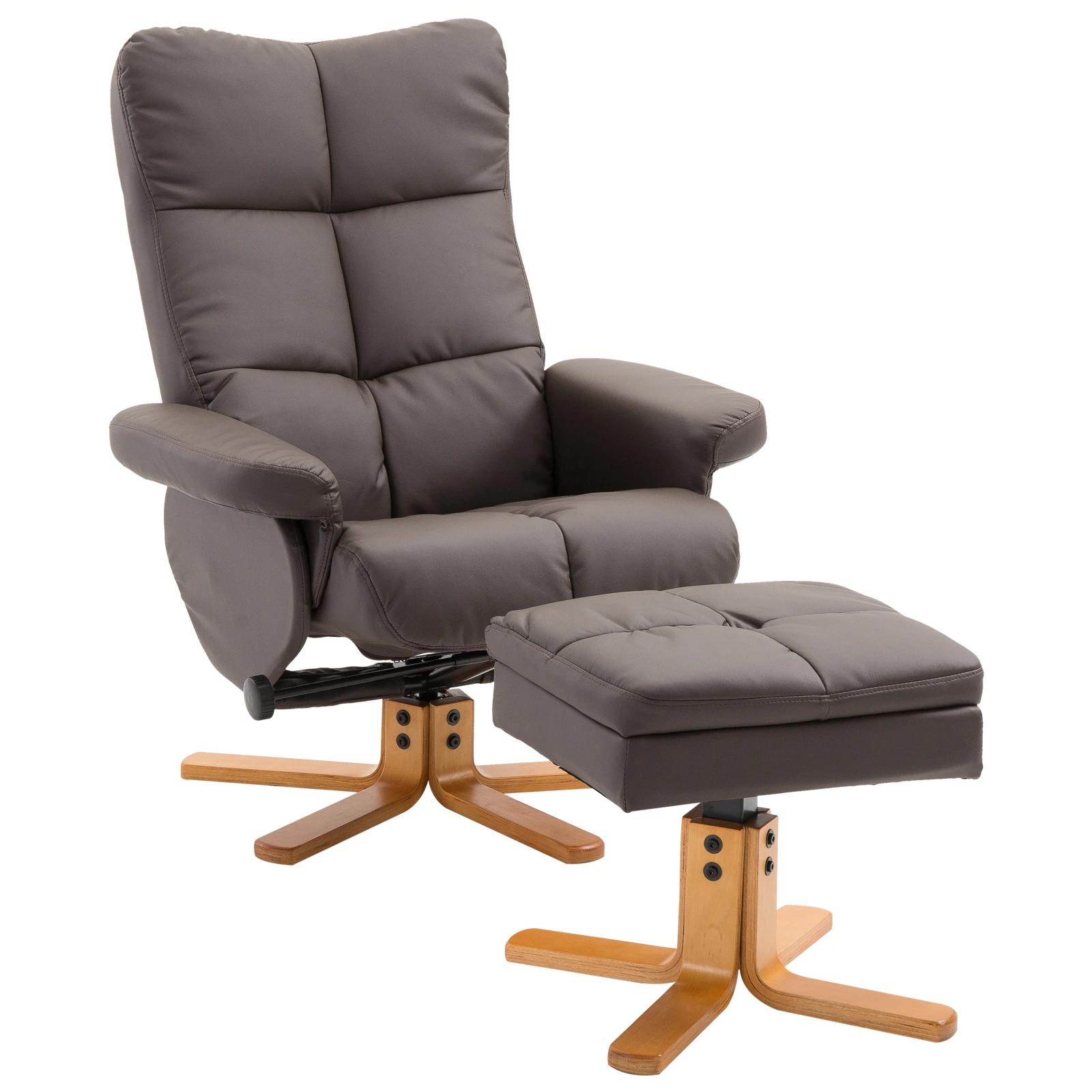 Relaxstoel met kruk tv-stoel 360�� draaibaar ligfunctie hout bruin