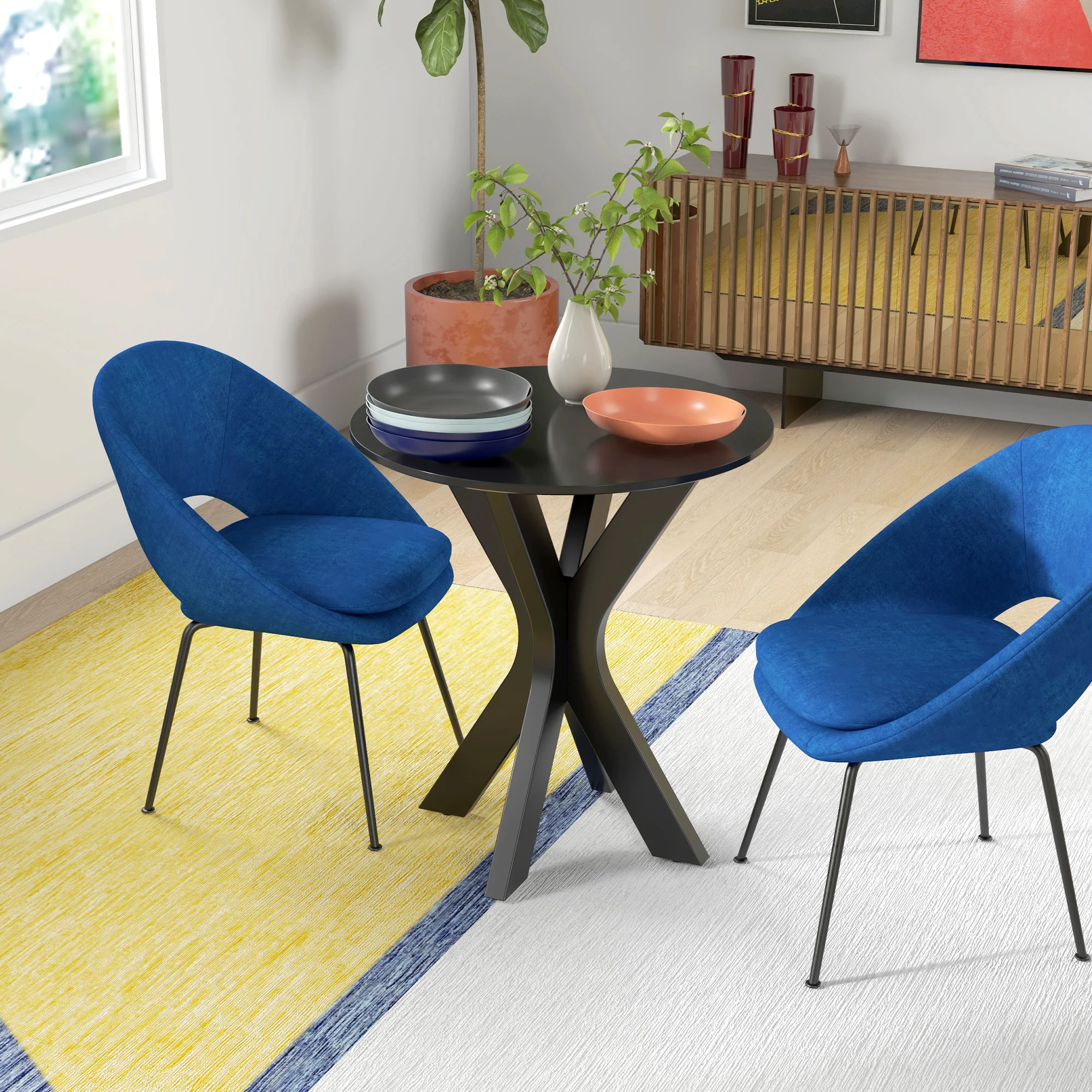 HOMCOM Ronde Eettafel Keukentafel, Modern Ontwerp, 78 cm x 78 cm x 75 cm, Zwart