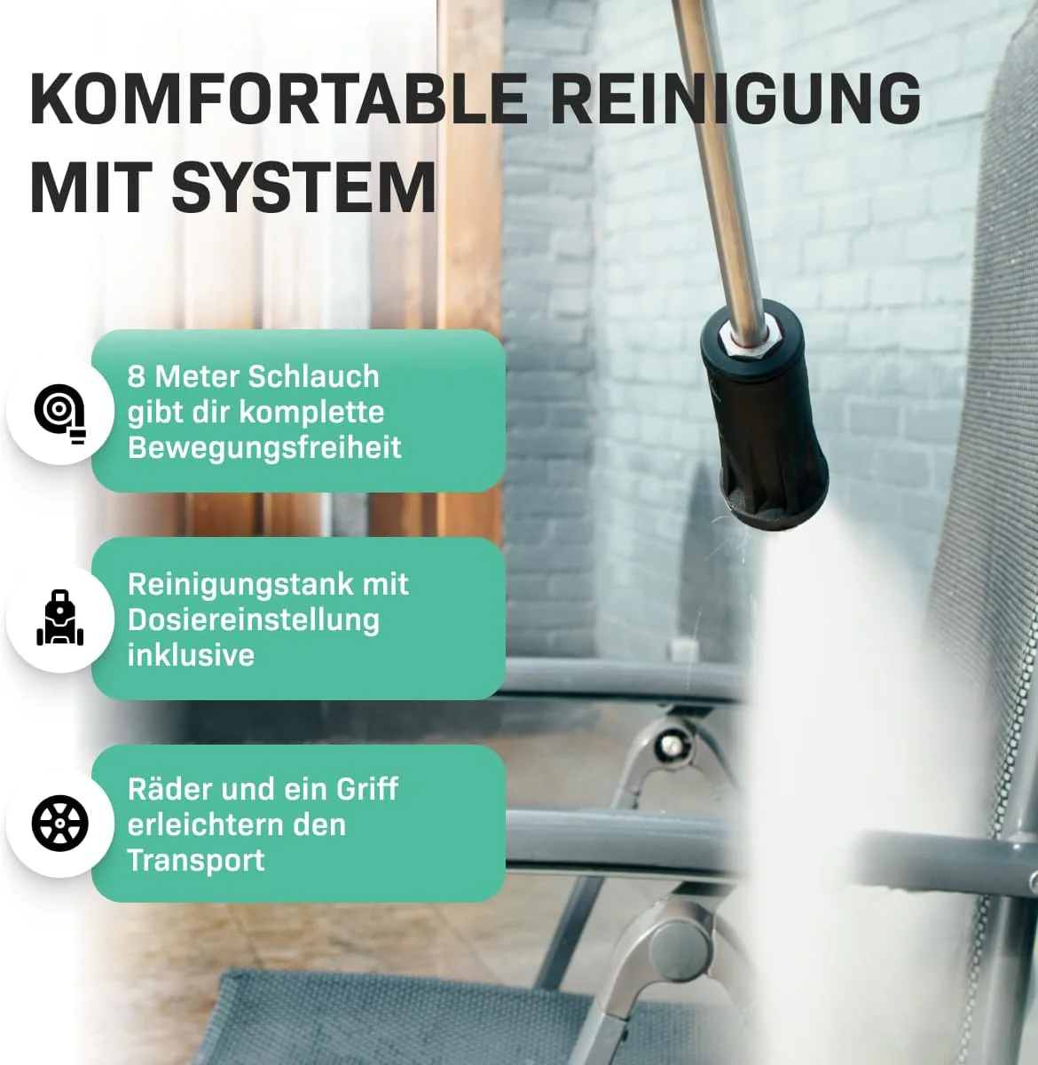 VONROC Professionele hogedrukreiniger 195bar - Gevelreiniger voor zware reinigingswerkzaamheden [2500W] - Hoge wateropbrengst [468 l/u] Reinigingstank, Aluminium Pomp - incl. Terrasreiniger