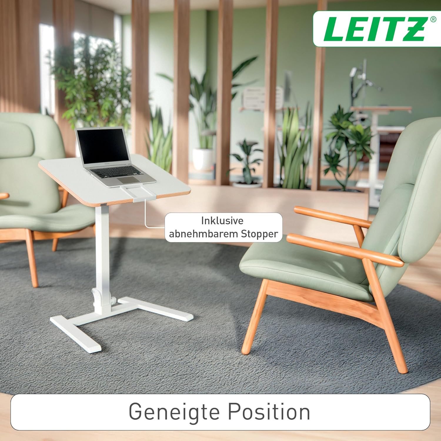Leitz Ergo Klappbarer und höhenverstellbarer Schreibtisch, Kompaktes Stehpult mit Tragegriff, Ergonomischer Arbeitsplatz für das Home Office, Belastbar bis 20 kg, 65 x 48 cm, Weiß, 65880001