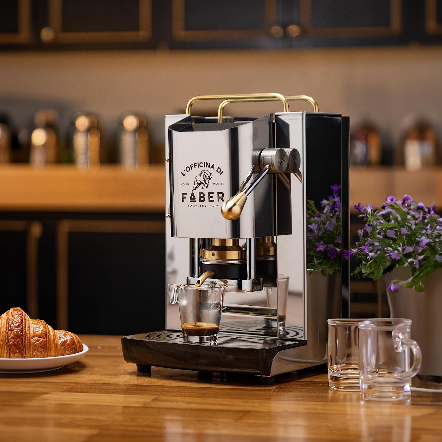 Faber PRO Total Deluxe Kaffeemaschine aus Messing, 44 mm Ese Papier, 1.3 liters, (Weiß)