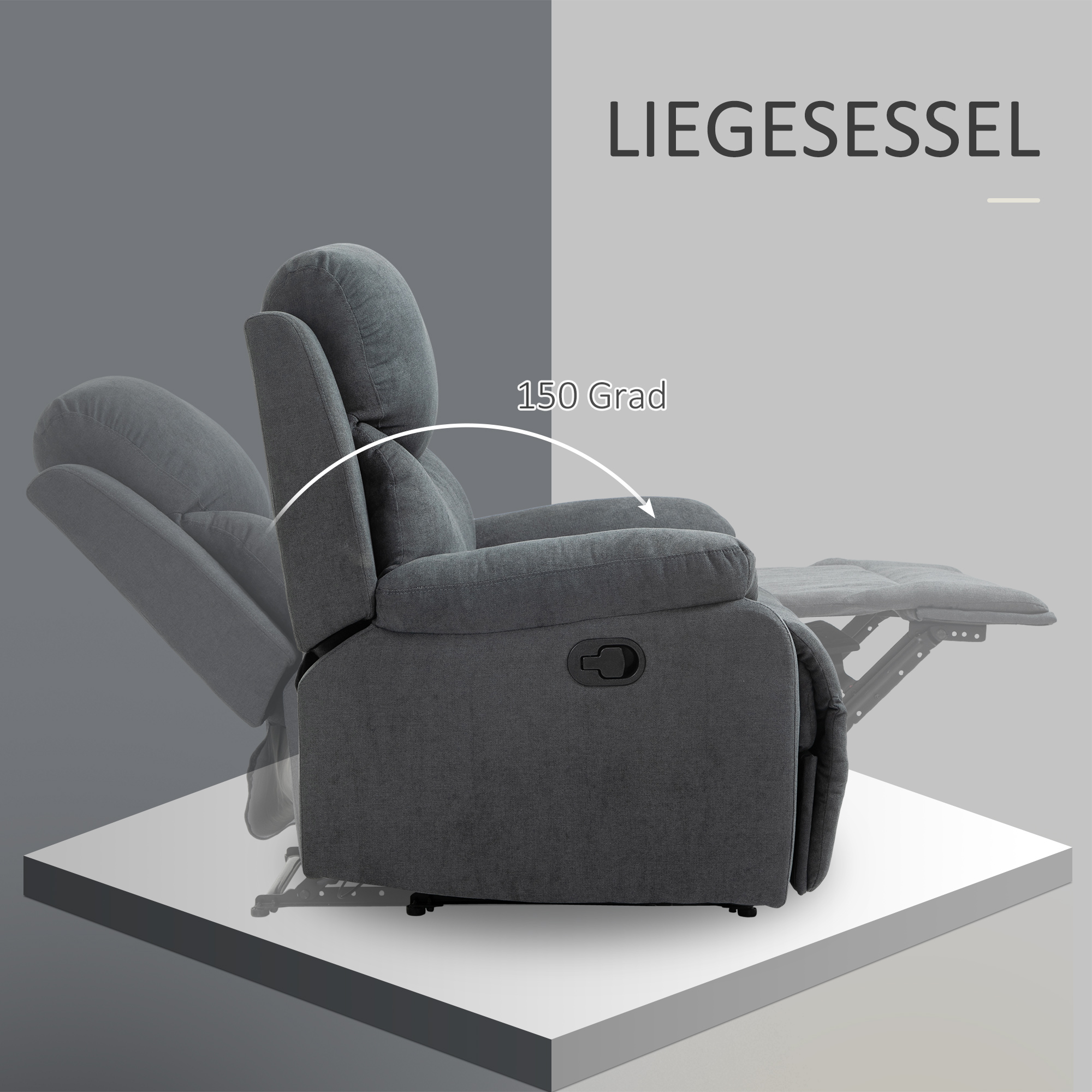 Relaxstoel, ligstoel, 150�� kantelbaar, Donkergrijs