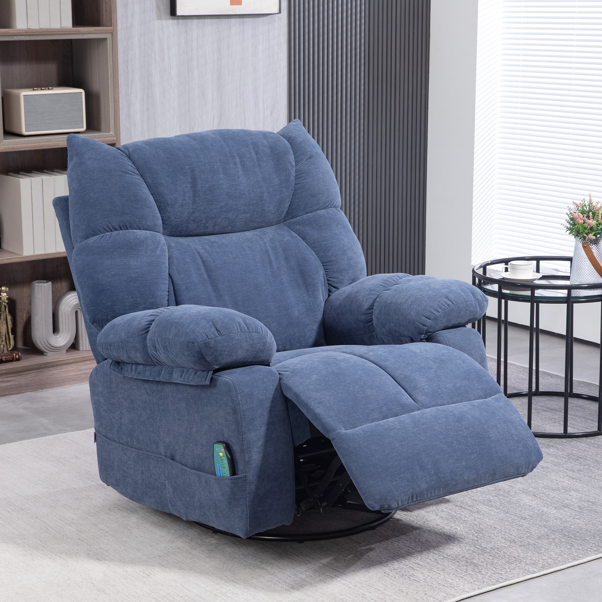 Massagestoel met Warmte- & Ligfunctie, Draaibaar, tot 150 kg, Metalen Frame, 98x90x98cm, Blauw