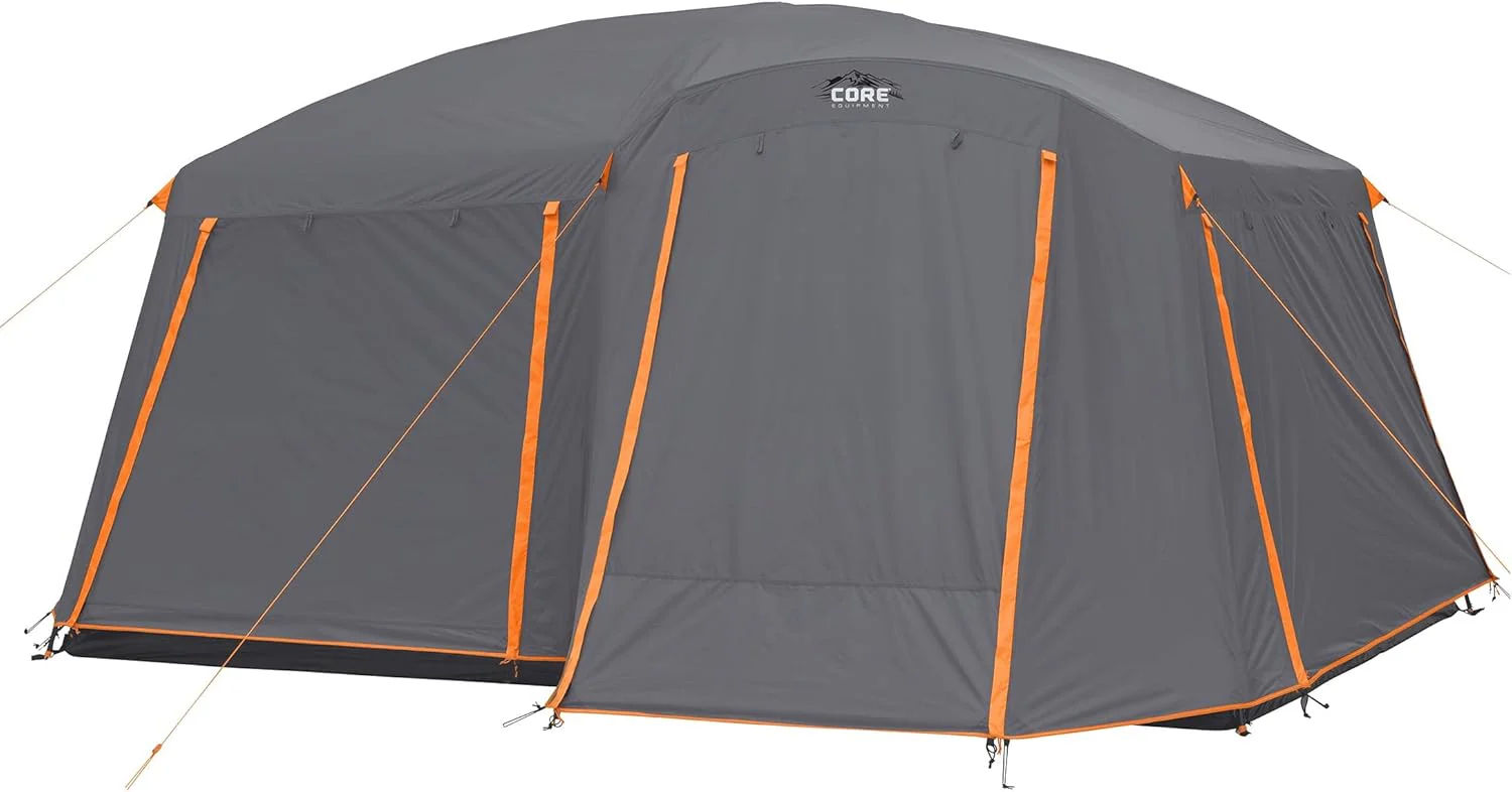CORE Straight Wall Cabin Tents | 10 Person / 11 Person / 12 Person Large Multi Room Family Tents for Car Camping & Outdoor Adventures