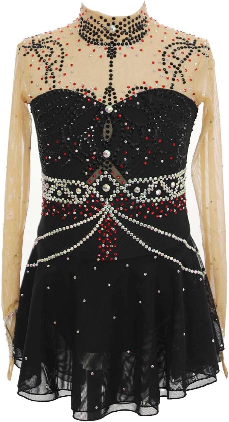 Eiskunstlauf-Wettkampfkleid For Mädchen, Reißverschluss-Design, Damen-Team-Eistanz-Outfit Mit Glitzernden Strasssteinen