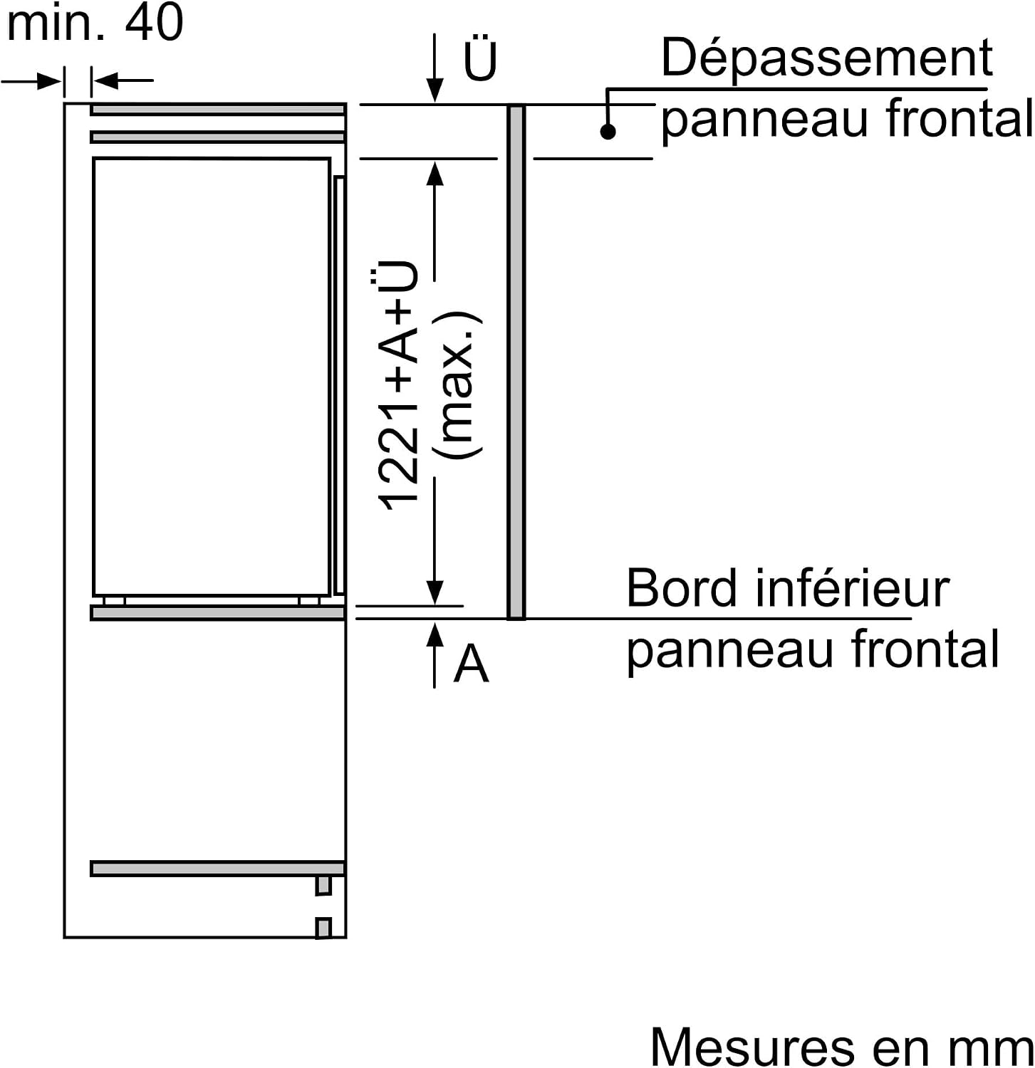 Bosch KIR41NSE0 Série 2 - Réfrigérateur, encastrable, CoolAirflow | 122,1 x 54,1 cm, 204 L, Home Connect, éclairage LED, Fonction Super réfrigération, Noise Class B (30-35 dB)
