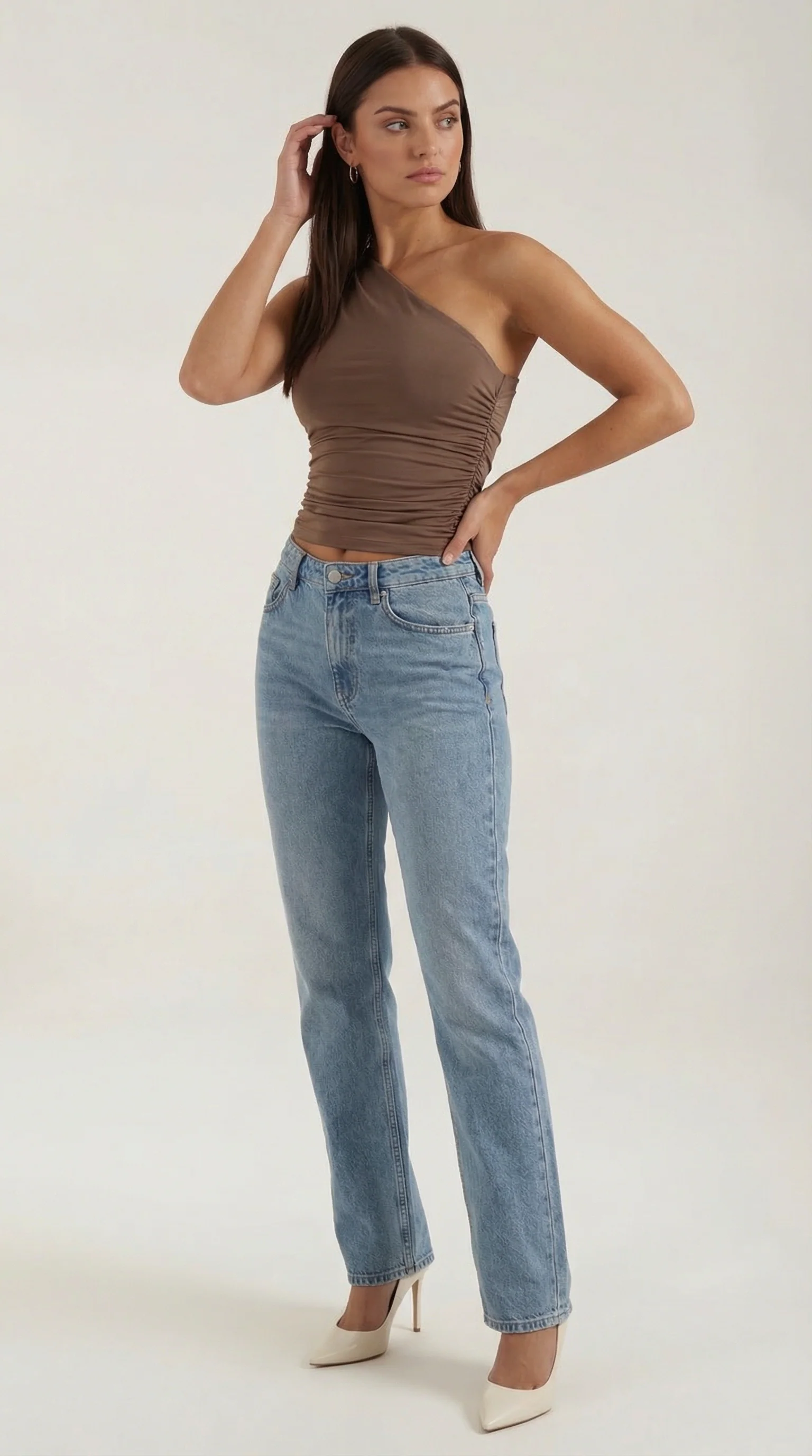 ?rmelloses One-Shoulder-Top mit seitlicher Raffung