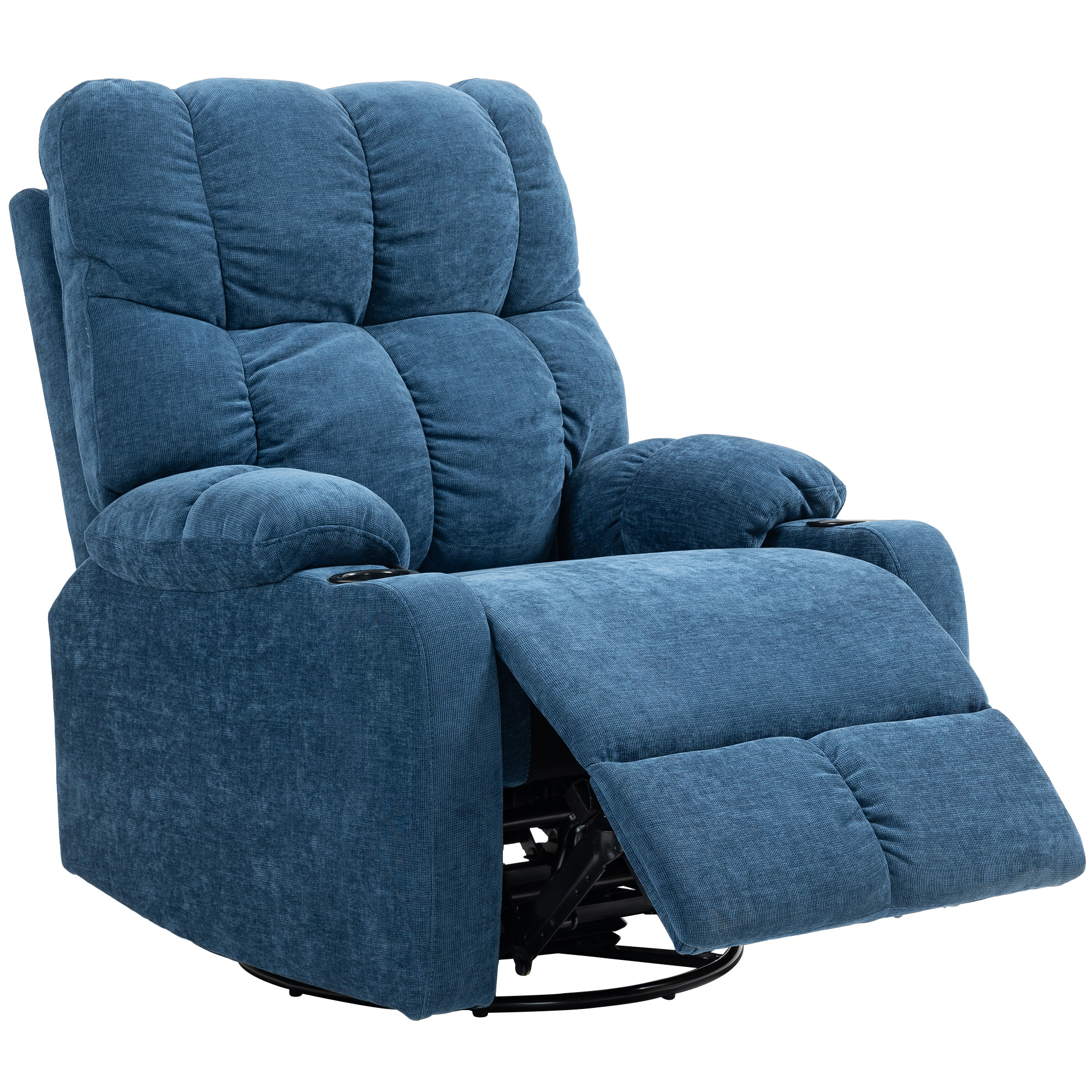 Relaxstoel met Voetensteun, Ligstoel, Draaibaar, tot 150 kg, Stalen Frame, 88x96x108cm, Donkerblauw