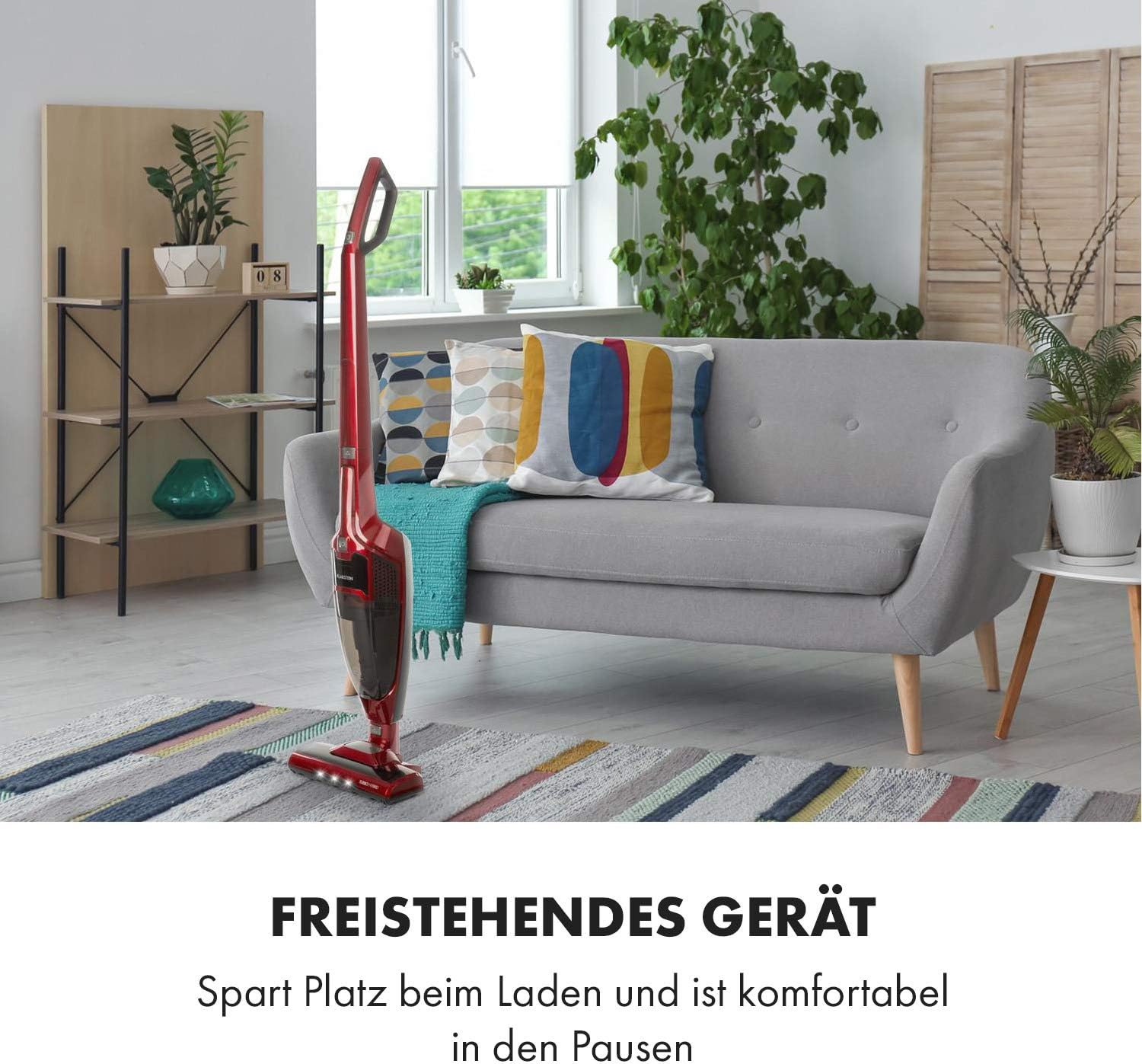 Klarstein TurboHybrid Zyklon Staubsauger, Akku Staubsauger, Staubsauger Kabellos für 50min Betriebsdauer (2 Saugstufen, Handstaubsauger, platzsparend, Li-Ion) metallic-rot