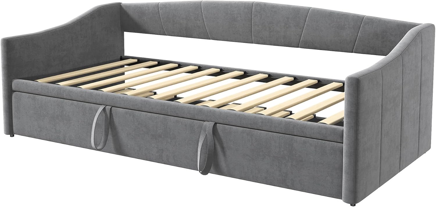 Schlafsofa 90/180 x 200 cm,Schlafsofa mit Bettkasten,Tagesbett Ausziehbar,Schlafcouch Ausziehbar Schlafsofa 200 cm Breit Bett Ausziehbar Zum Doppelbett,ohne Matratze (Grau-A, 90/180 x 200 cm)
