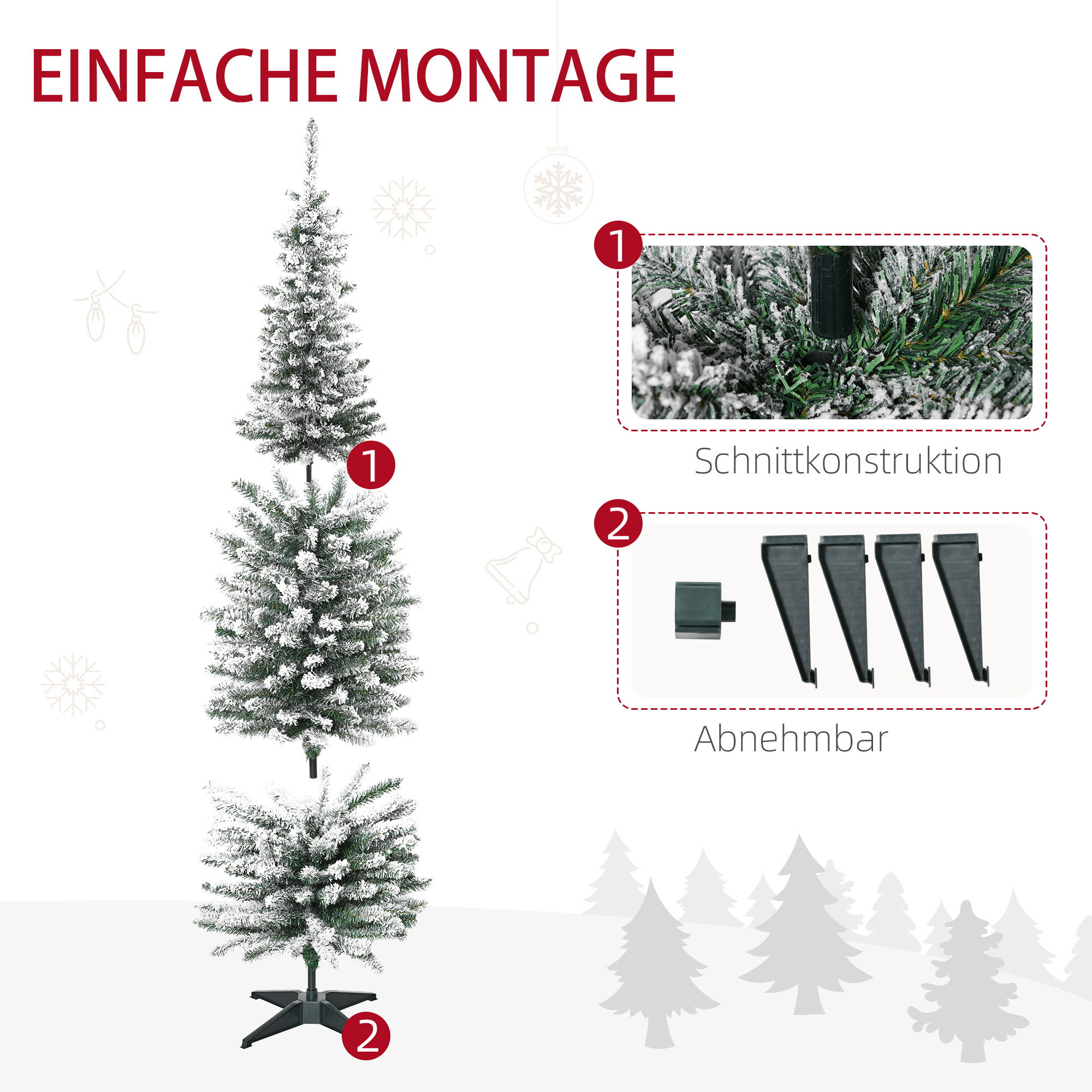 Kunstmatige Kerstboom, 210 cm, Besneeuwde PVC-Takken, Opvouwbaar, Metalen Standaard, Groen/Wit