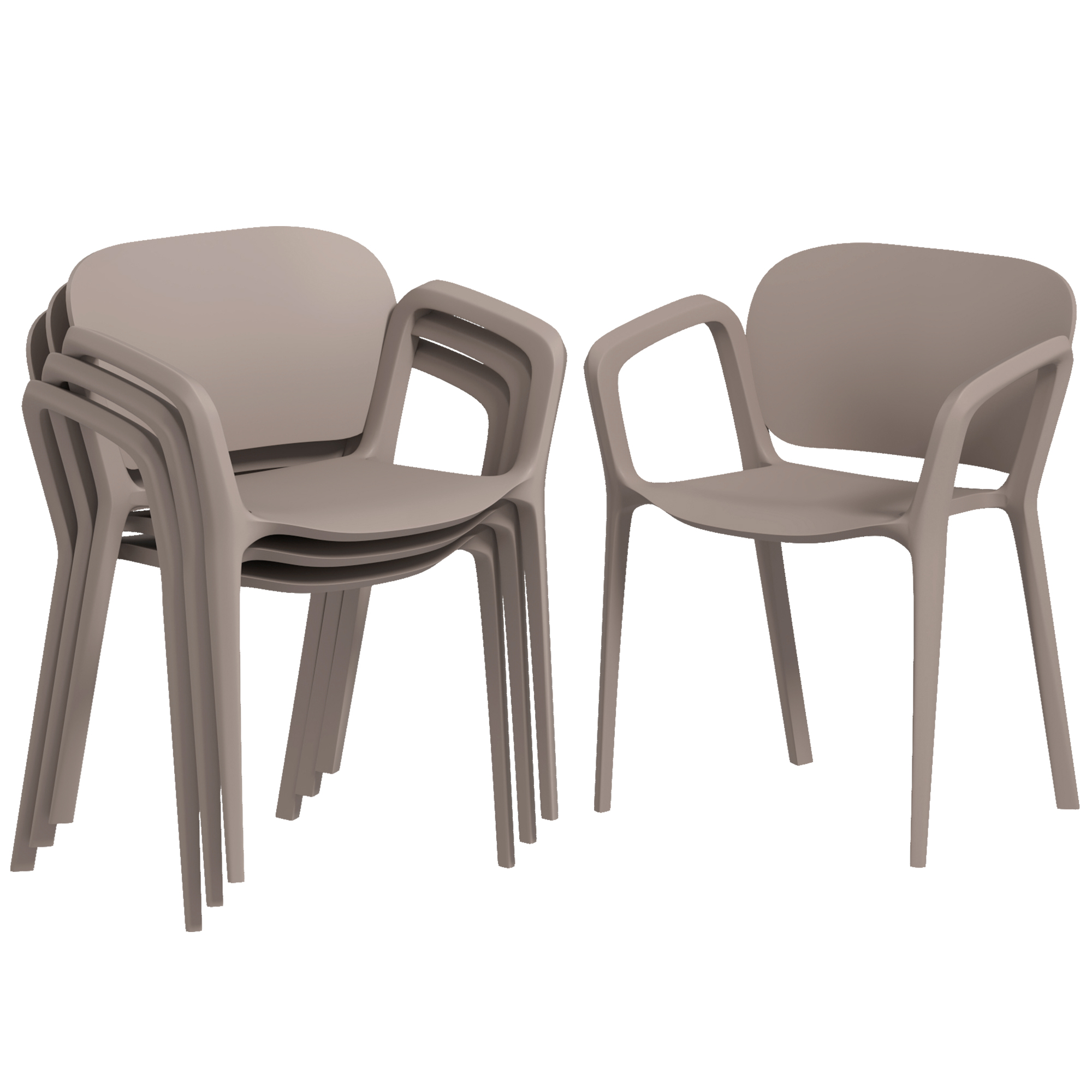 Outsunny 4-delige Tuinstoel Set Weerbestendig, Stapelbare Kunststof Stoelen met Armleuningen en Rugleuning tot 120 kg Belastbaar