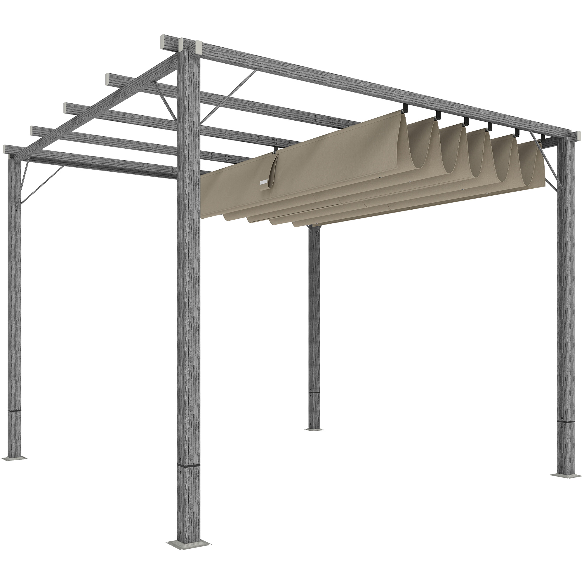 3 x 3 m Tuinpergola, Verstelbare Terrasoverkapping met Aluminium Frame, UPF30+ Zonbescherming, Grijs
