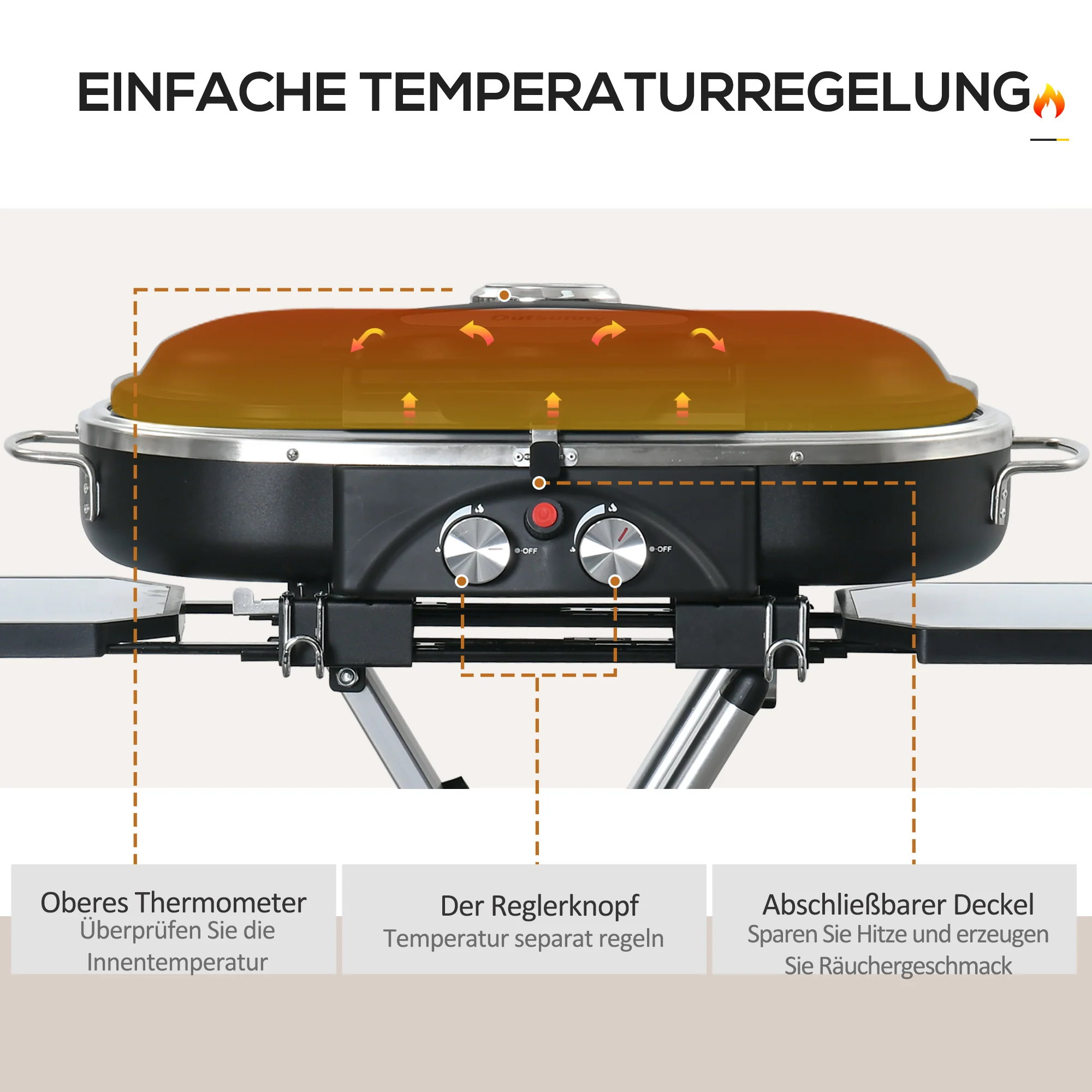 Outsunny Grillkar, inklapbaar, opbergrek, vetopvangbak, roestvrij, aluminium, 100 x 41,6 x 82,5 cm, zwart/zilver